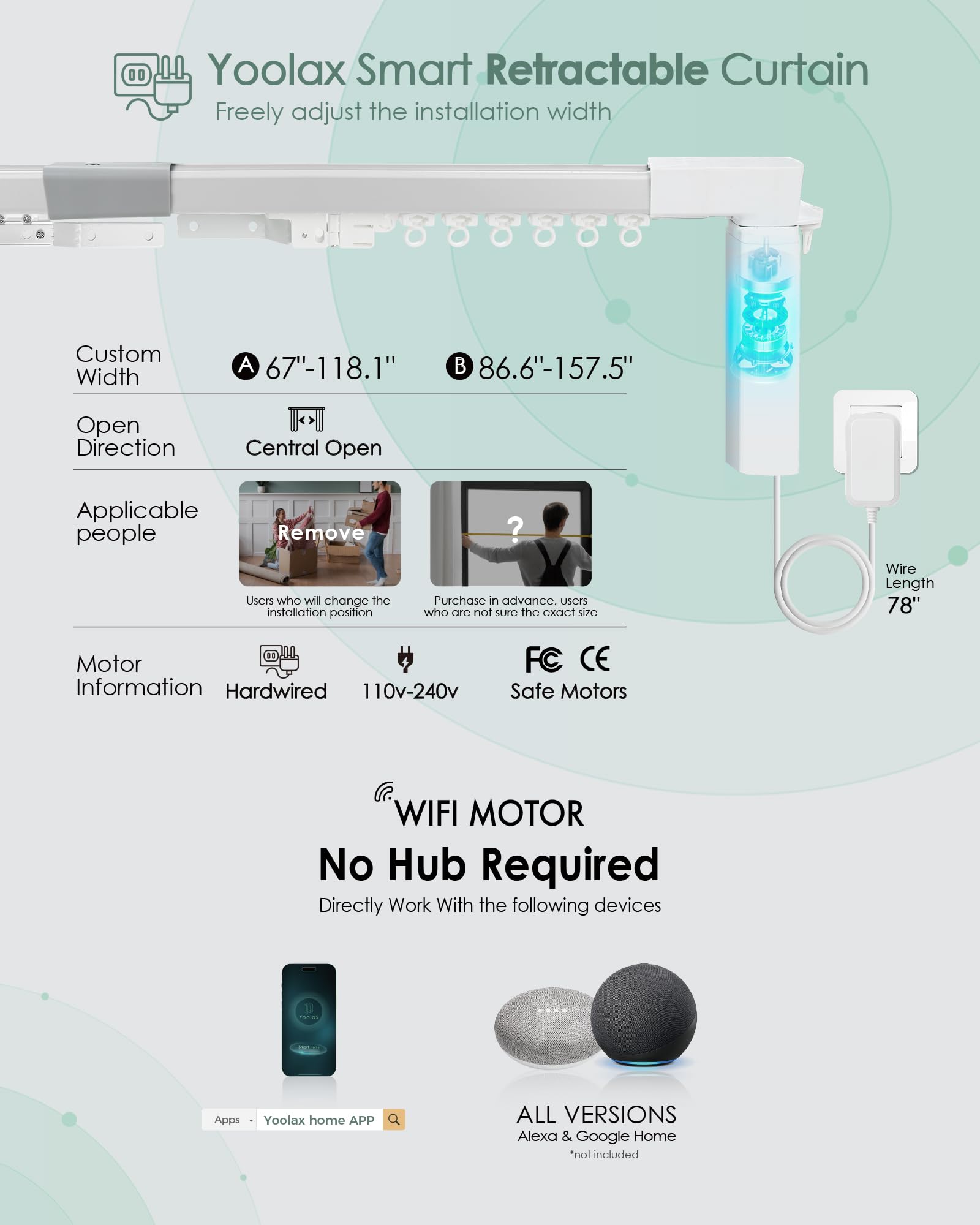 Yoolax Smart Retractable Motorized Curtains - Alexa & Google Home Compatible, Hardwired with Remote Control, Custom Size (Champagne) - Perfect for Smart Home Automation & Modern Window Treatments