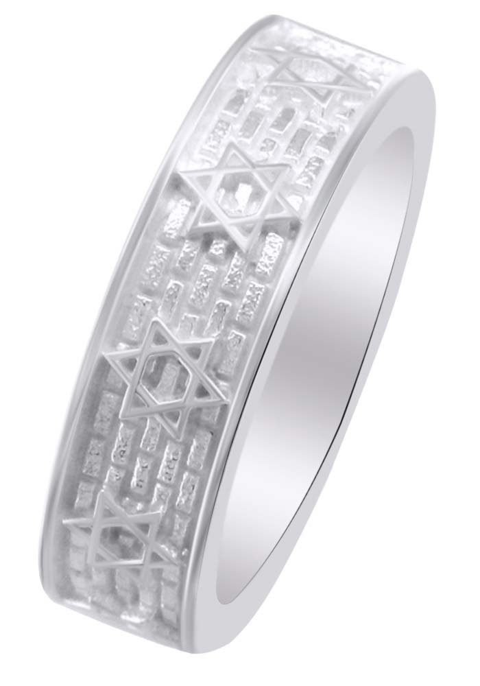 14K Gold Over Sterling Silver 6MM Star of David & Bricks Wedding Band Ring - Hanukkah Gift, Jewish Jewelry for Men & Women - Perfect for Holidays, Weddings & Special Occasions