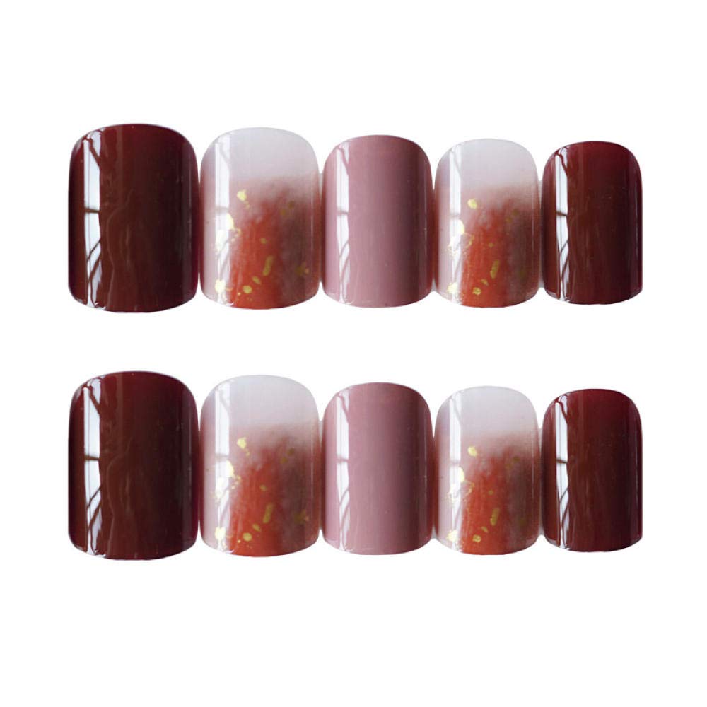 24pcs HUJL False Nails Set - Short Coffee Ink Press-On Nails for Wedding & Bridal | Pre-Designed Artificial Nail Tips for Easy DIY Manicure | Perfect for Special Occasions, Date Nights & Beauty Enhancement