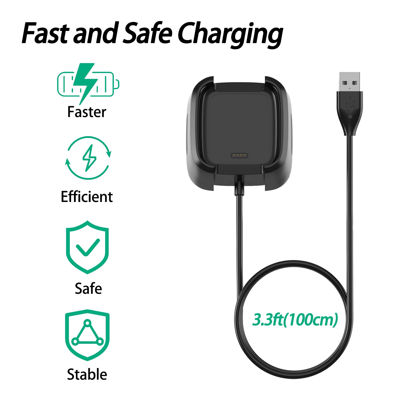 AMZPAS Fitbit Versa 2 Charger - 3.15ft Soft USB Charging Cable with Charging Dock | Durable Replacement Charger for Fitbit Versa 2 Smartwatch | Perfect for Home, Office & Travel Use