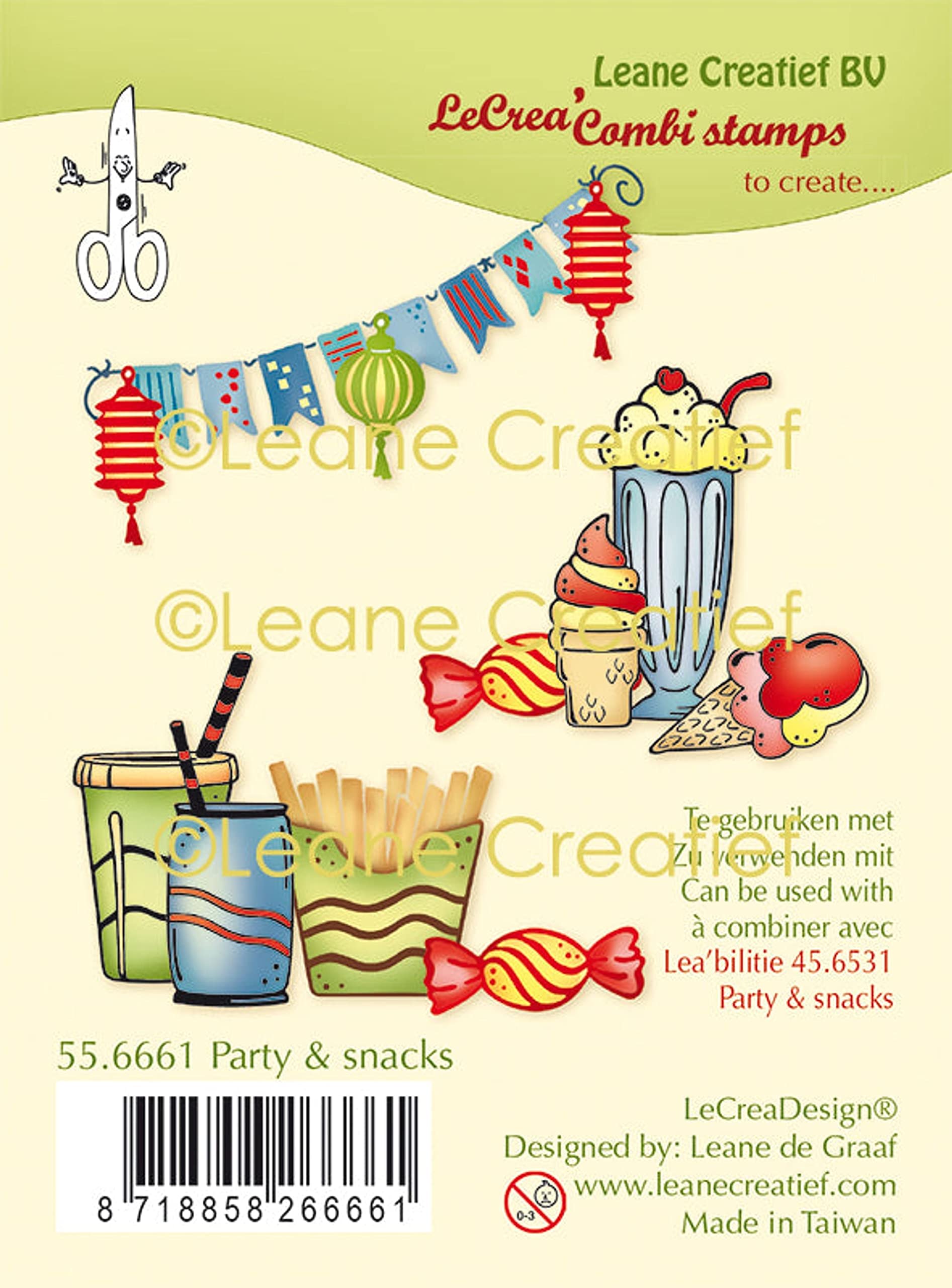 Lecreadesign Combi Clear Stamp Set for Party & Snacks - Perfect for DIY Invitations, Scrapbooking, and Crafting Projects