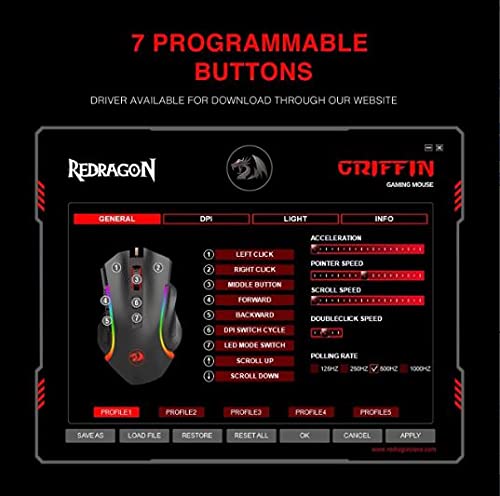 Redragon M602 RGB Wired Gaming Mouse - 7200 DPI High Precision, 8 Programmable RGB Backlight Modes, Ergonomic Design for PC Gamers (White) | Perfect for FPS, MOBA & MMO Gaming on Windows Computers