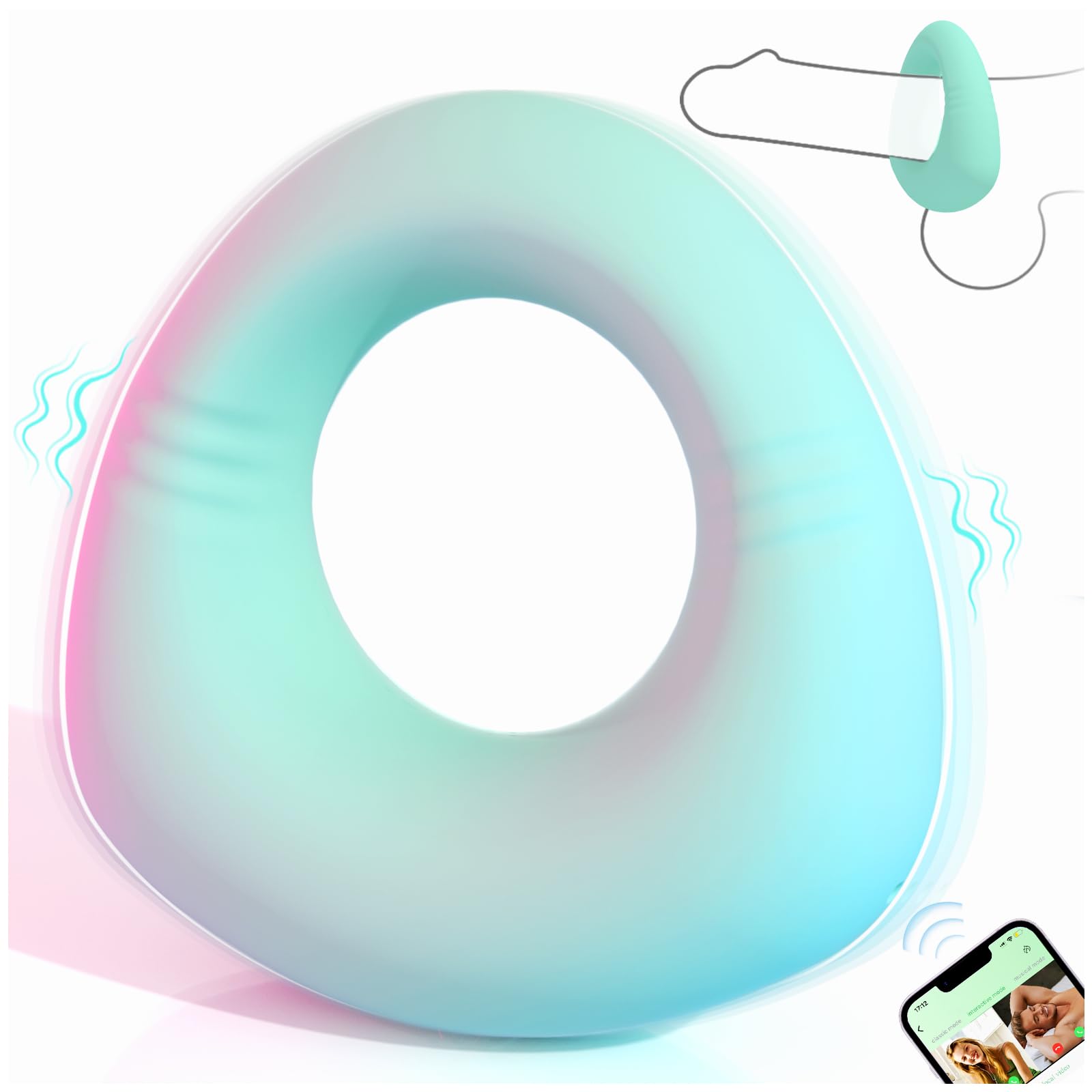 Premium Liquid Silicone Soft Vibrating Cock Ring - 0.09LB Mint Green with APP Control for Couples | 10 Vibration Modes | Enhances Erection & Pleasure for Men & Women | Perfect for Romantic Nights & Spicing Up Relationships - HOESDIK Adult Sex Toy