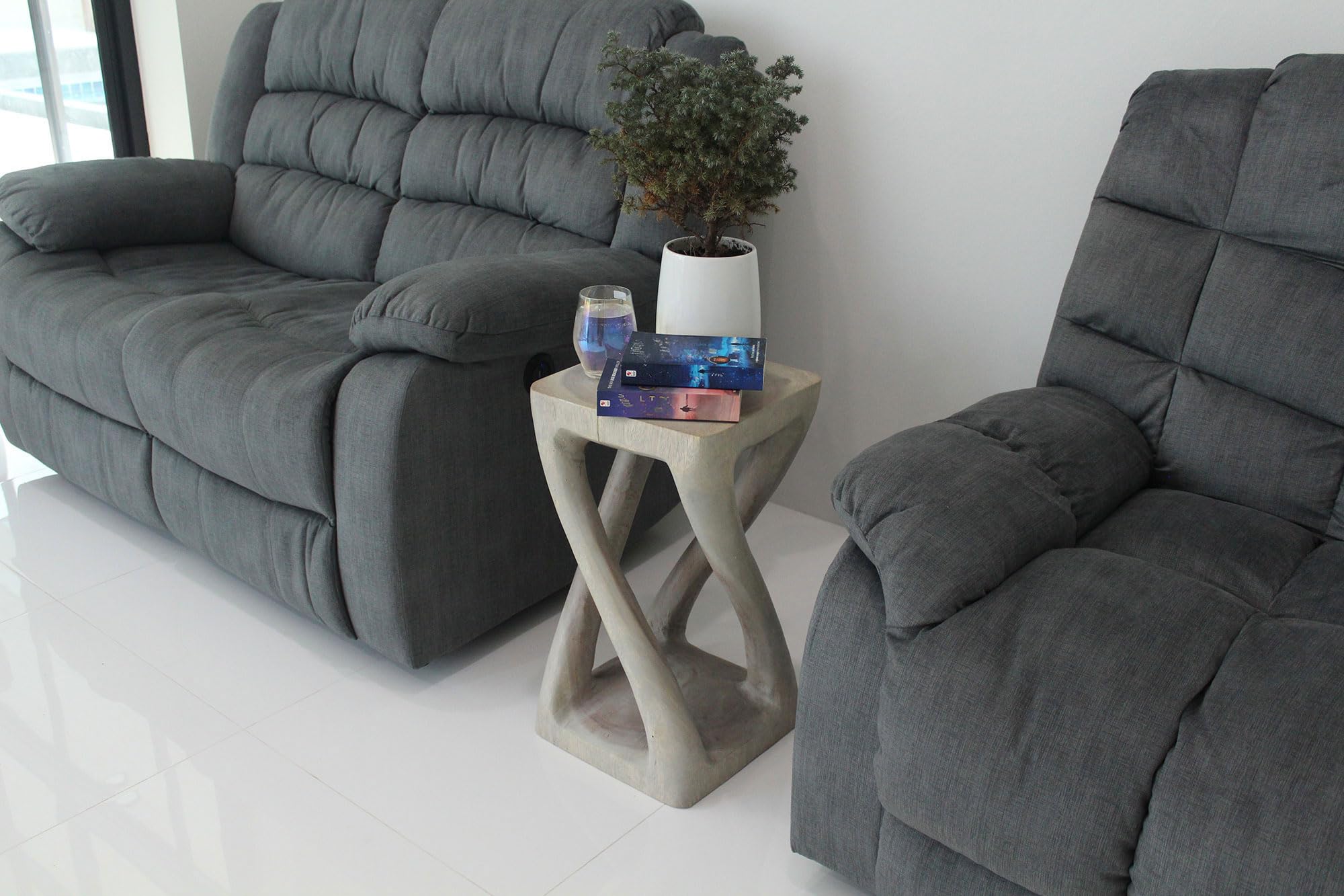 Haussmann® Wood Vine Twist Stool Accent Table - 12