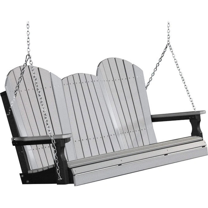 LuxCraft 5ft Dove Gray Adirondack Porch Swing - Recycled Plastic Outdoor Furniture for Patio, Garden & Backyard Relaxation