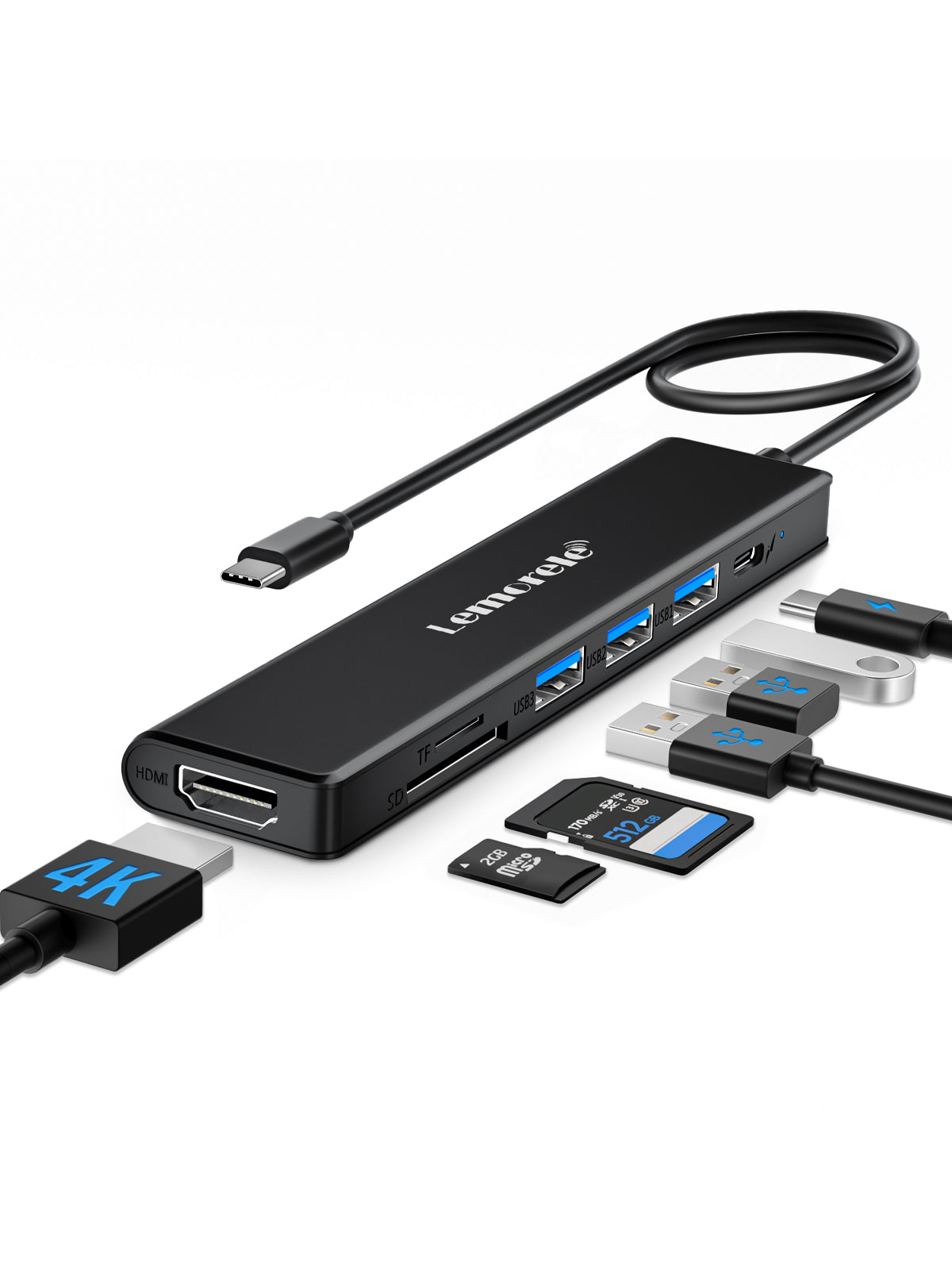 LEMORELE™ TC70 USB C Hub 7-in-1 with 4K HDMI, USB 3.0, SD/TF Card Reader - Portable Adapter for MacBook Pro/Air, iPad Pro, Dell XPS, Surface Pro - Perfect for Home Office, Travel & Multi-Screen Workstations