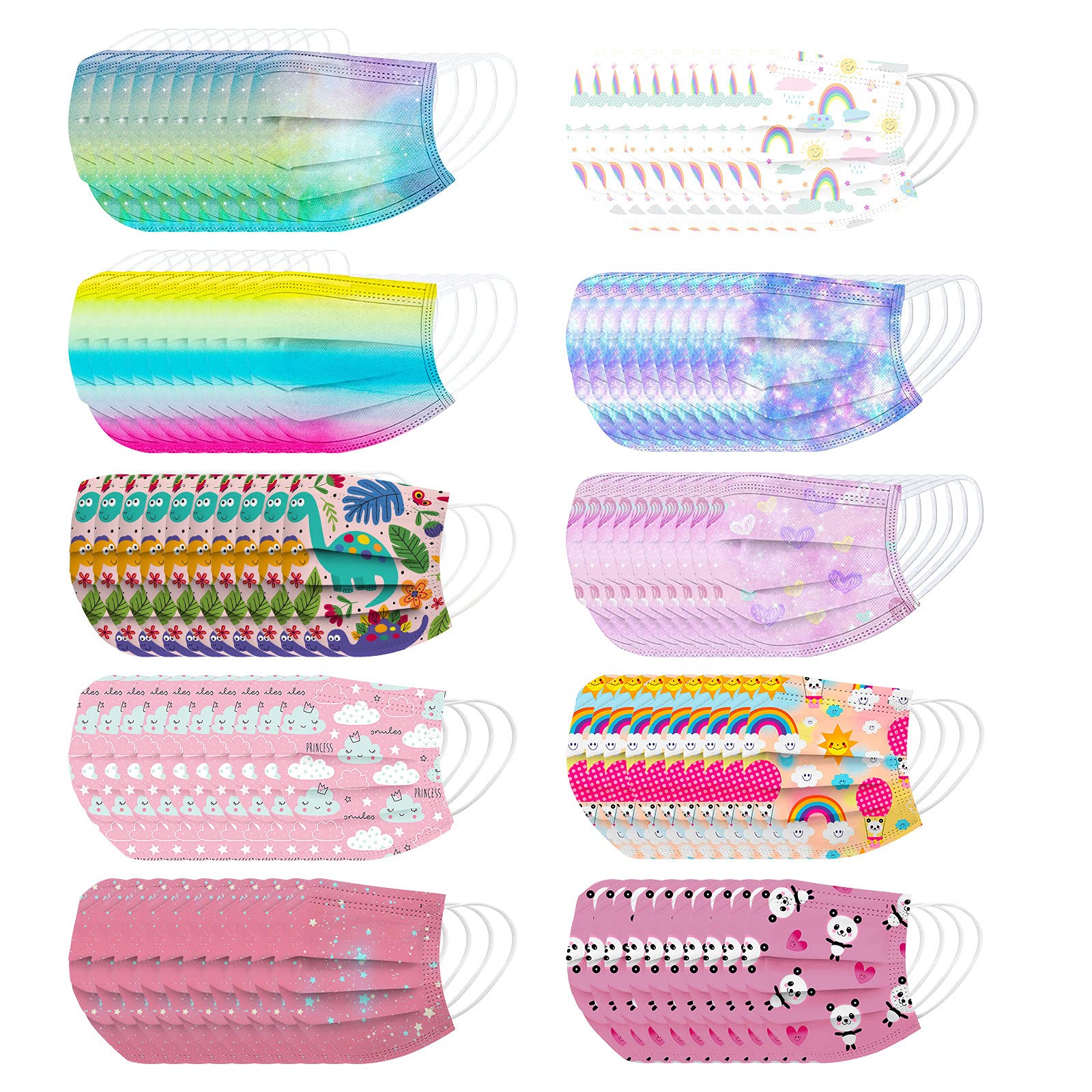 100Pcs Kids Disposable Face Masks - 3-Ply Breathable Children's Face Coverings with Cartoon Designs, Assorted Colors for Boys & Girls - Perfect for School, Travel, and Daily Protection