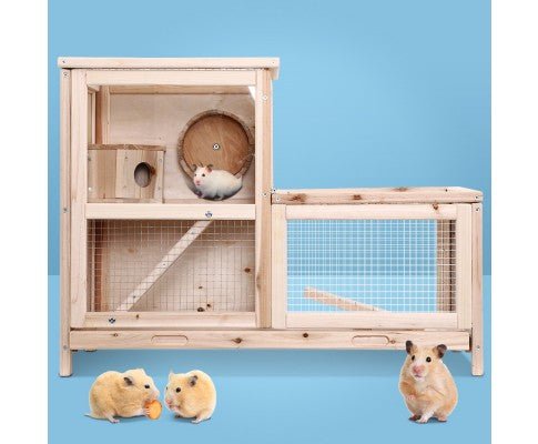 Premium Wooden Hutch with Run for Hamsters, Guinea Pigs & Ferrets - Spacious Rodent Cage for Play & Exercise | Perfect for Small Pet Homes & Indoor Habitats