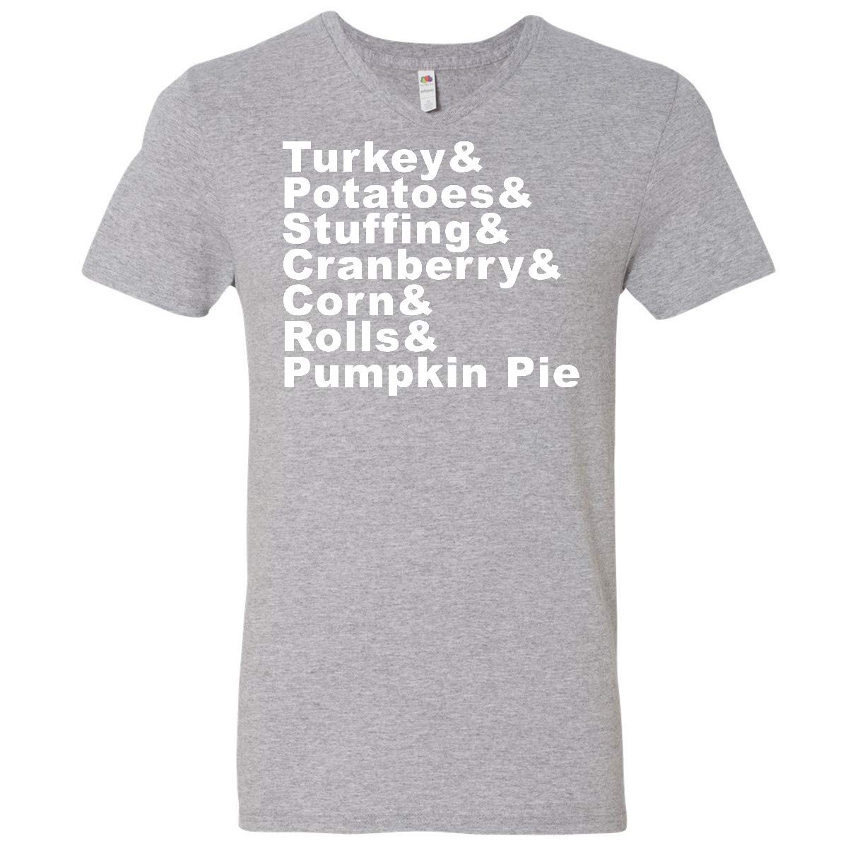 Inktastic Thanksgiving Turkey Potatoes Stuffing Men's V-Neck T-Shirt - Funny Holiday Graphic Tee for Turkey Day Celebrations & Family Gatherings