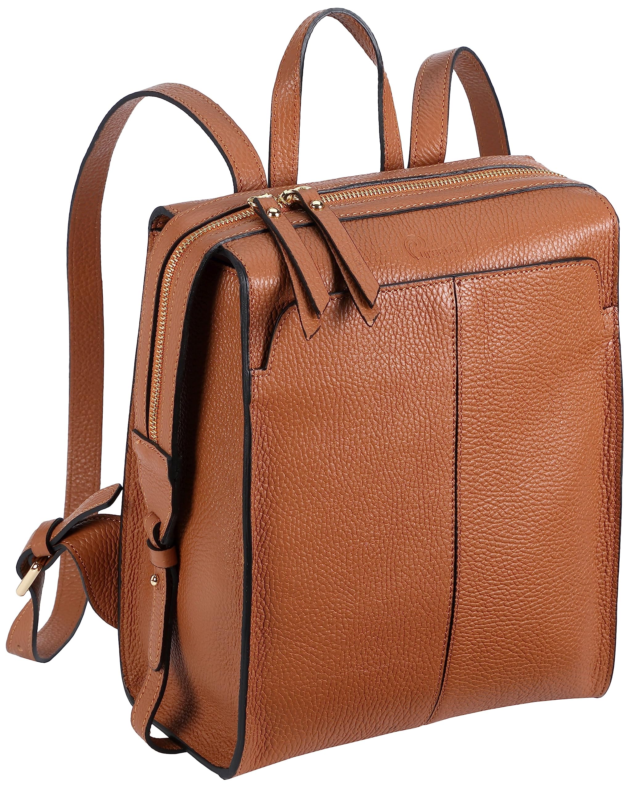 Genuine Italian Leather Small Backpack for Women - Adjustable Straps, Lightweight & Durable - Perfect for Travel, Work & Daily Essentials (Cognac) | Ideal for Commuting, Shopping & Weekend Getaways