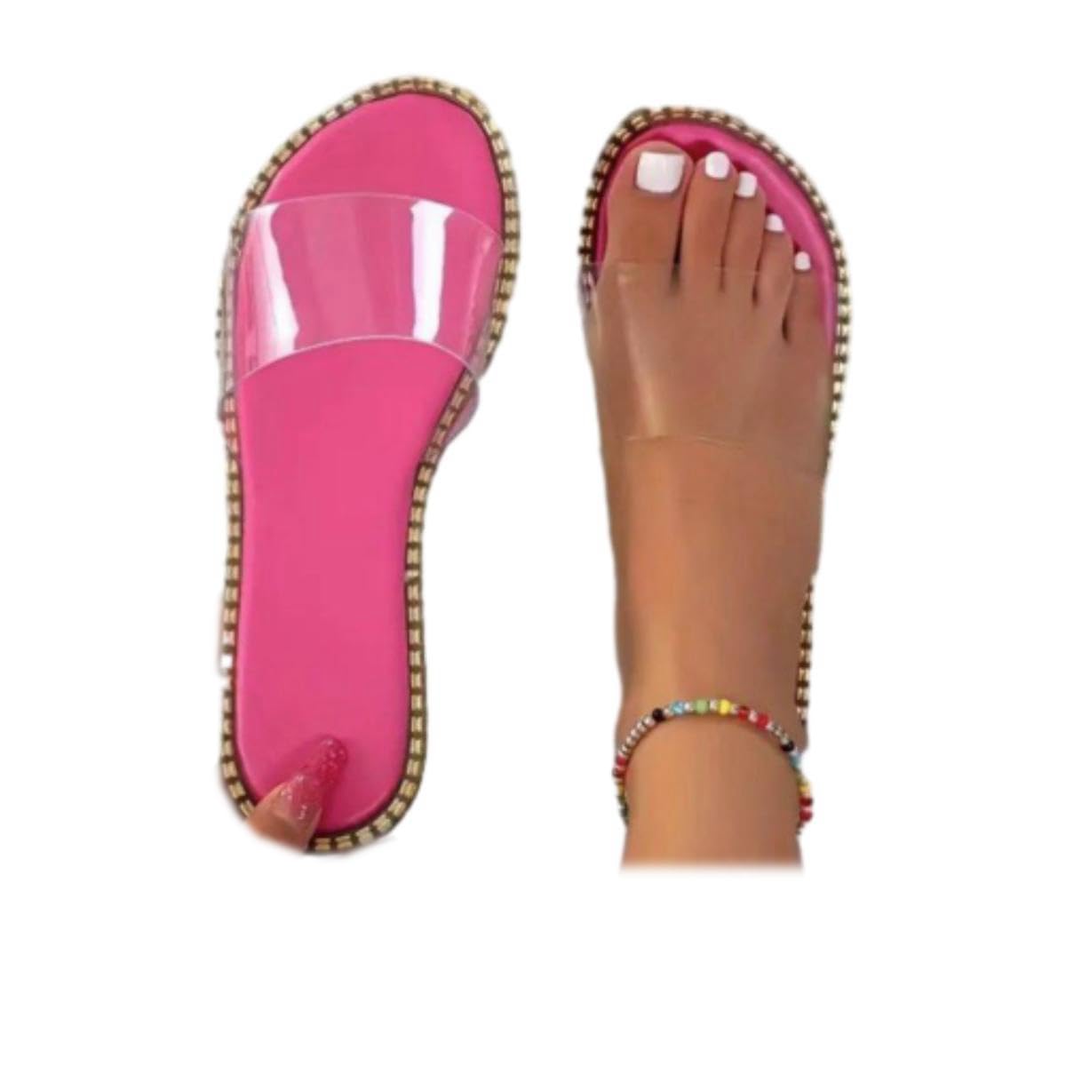 Women's Clear Transparent Flat Sandals - Comfortable Summer Slide Sandals for Beach, Pool, Vacation & Outdoor Wear - Dressy Casual Fashion Footwear for Women