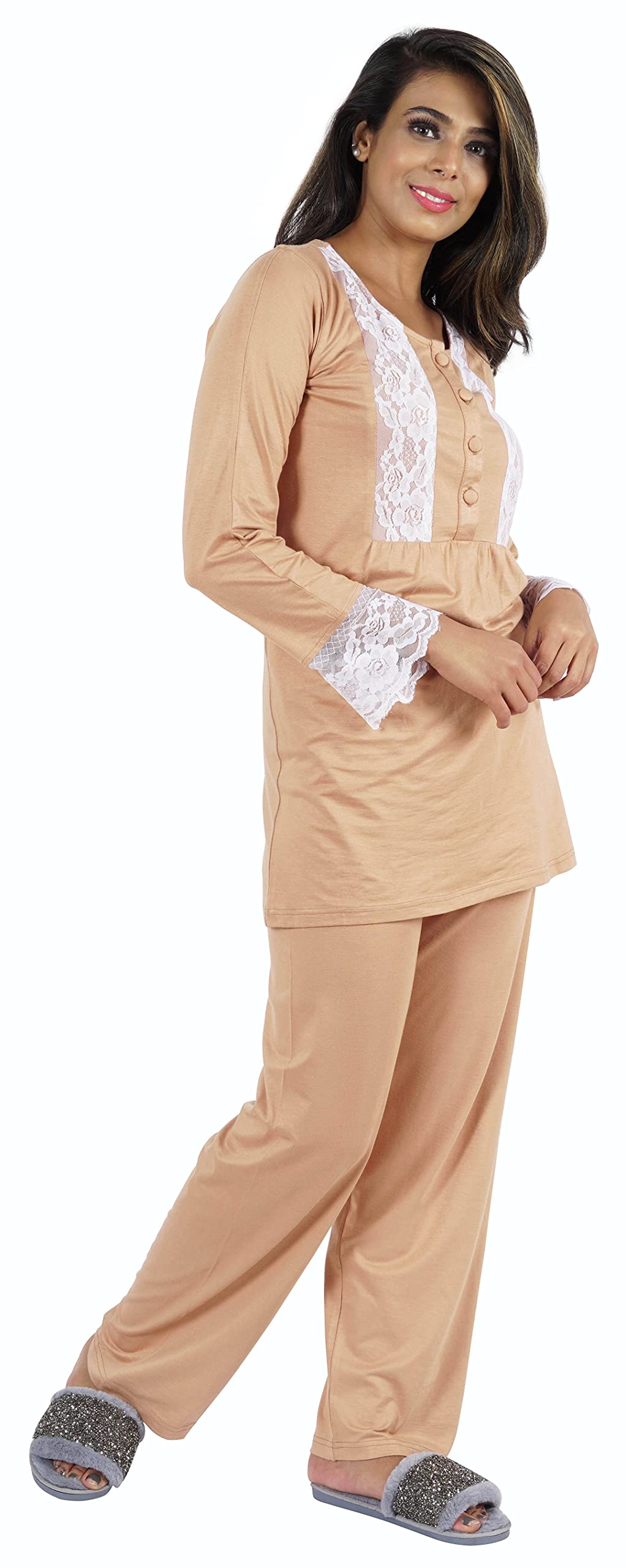Bimba Women's 2-Piece Sleepwear Set - Lace Top & Comfortable Pajama Pants for Nightwear | Soft & Breathable Sleep Outfit for Lounge, Travel & Relaxation at Home