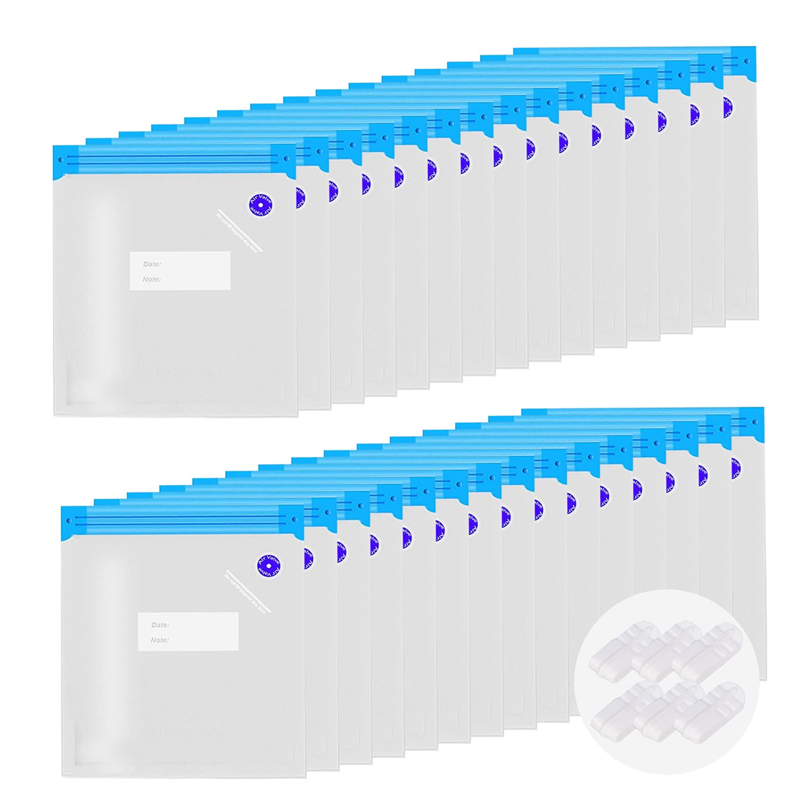 Premium Reusable Vacuum Sealer Bags - 30 Pack BPA Free Sous Vide Bags with 6 Sealing Clips (13.4x10.2 Inch) | Airtight Food Storage for Meal Prep, Freezing & Sous Vide Cooking