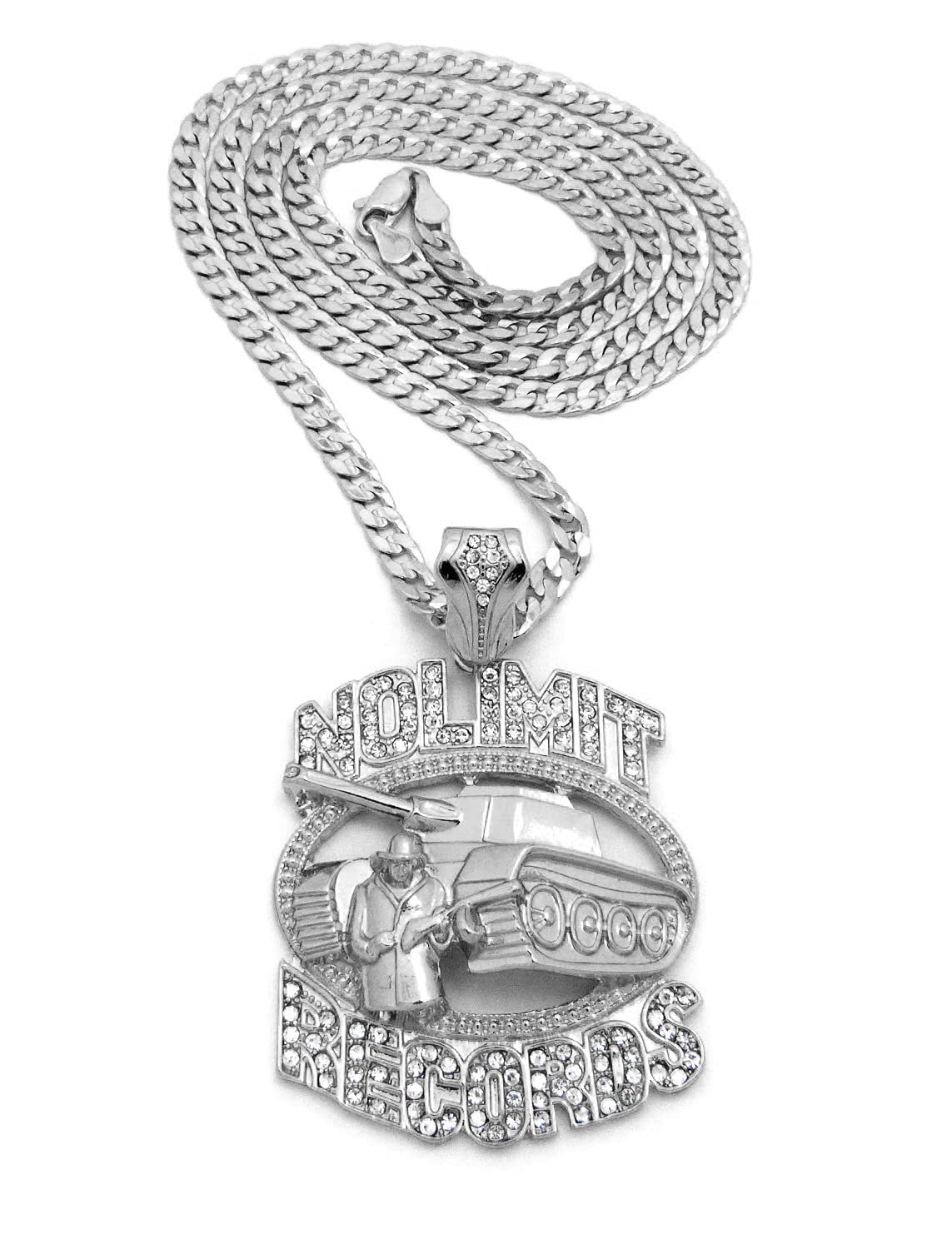 Iced Out No Limit Records Pendant Cuban Chain Necklace - 925 Sterling Silver Hip Hop Jewelry for Men | Perfect for Rappers, Music Lovers & Streetwear Fashion