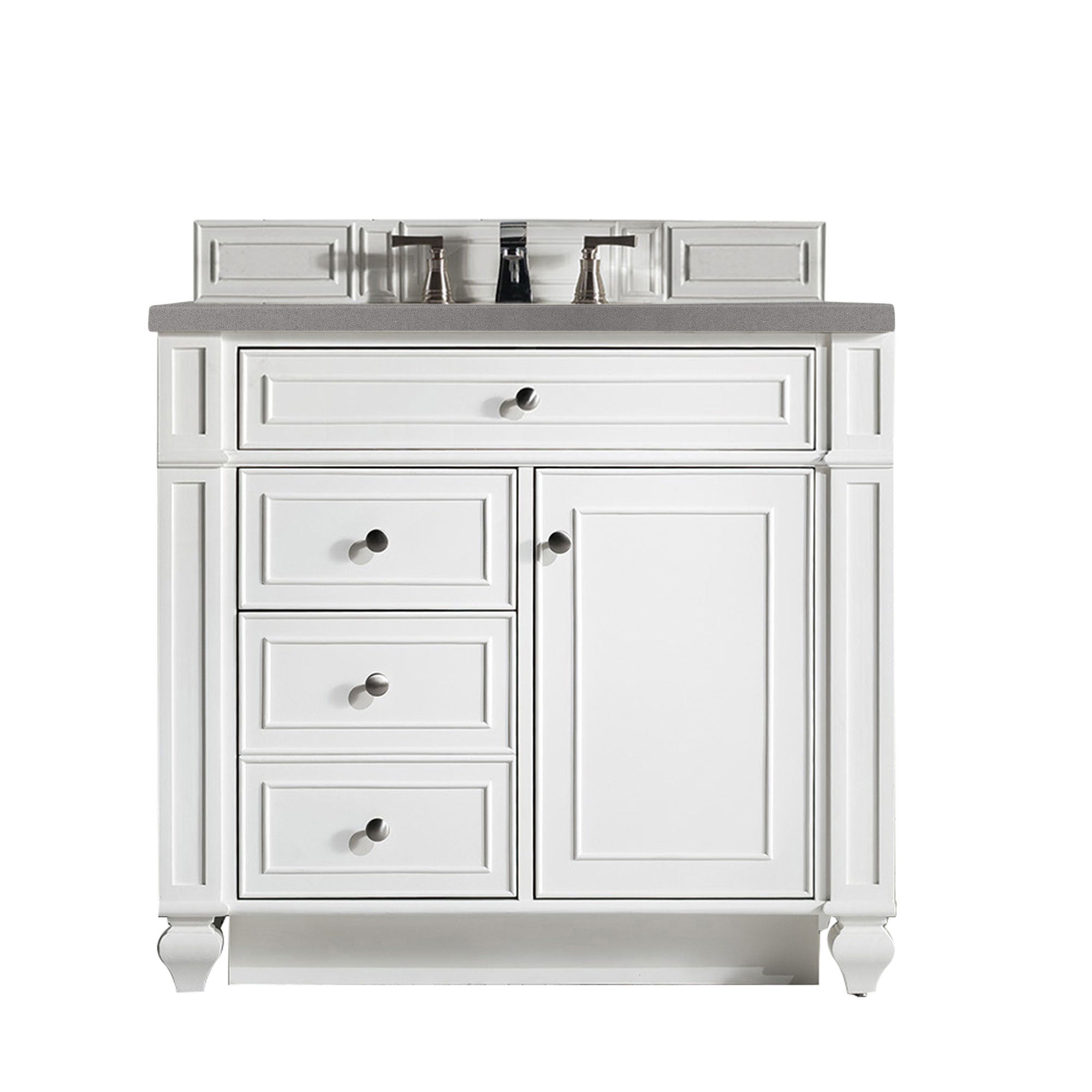 Bristol 36 Inch Single Bathroom Vanity Set with 3CM Grey Expo Quartz Countertop - Bright White Finish for Modern Home & Apartment Bathroom Remodel