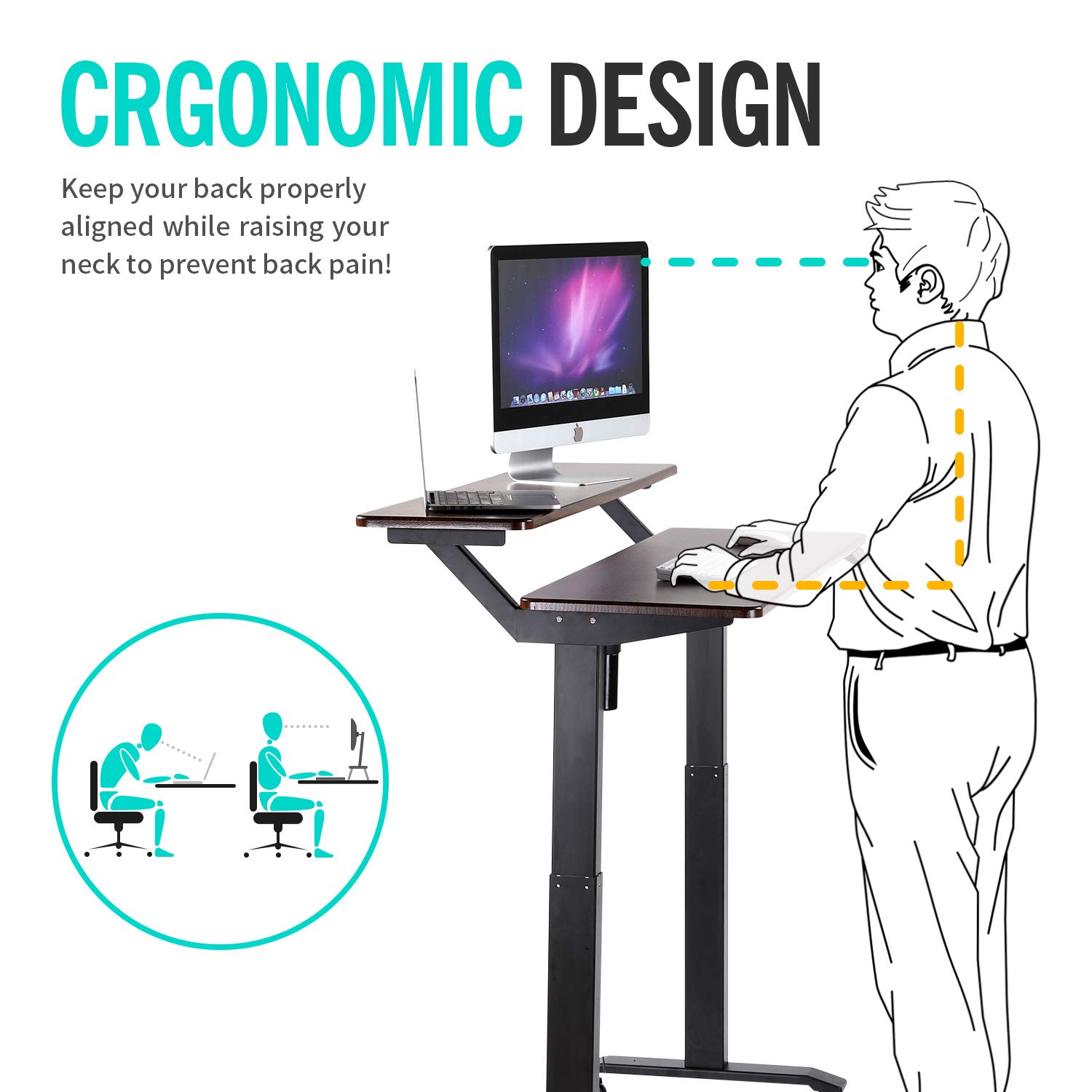 UNICOO Electric Height Adjustable 2-Tier Standing Desk with Wheels - Mobile Workstation with Monitor Stand, Ergonomic Home Office Desk for Gaming & Working - Perfect for Small Spaces & Remote Work Setup