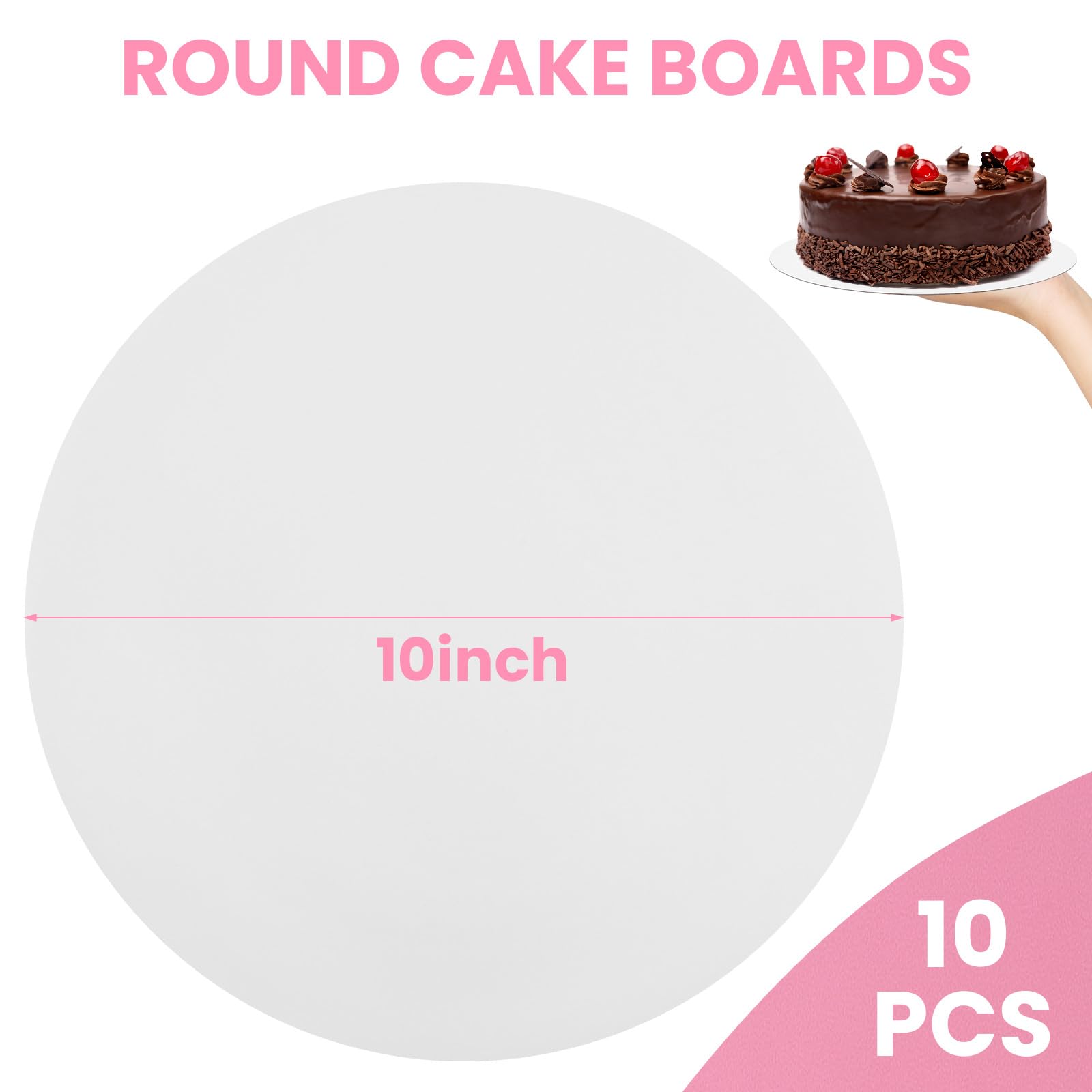 Yimomoyi 10-Pack Premium 10-Inch Round Cake Boards - 3mm Thick Reusable Cardboard Cake Trays for Baking, Wedding Cakes, Birthday Parties & Professional Cake Decorating | Perfect for Cake Transport, Display & Dessert Serving
