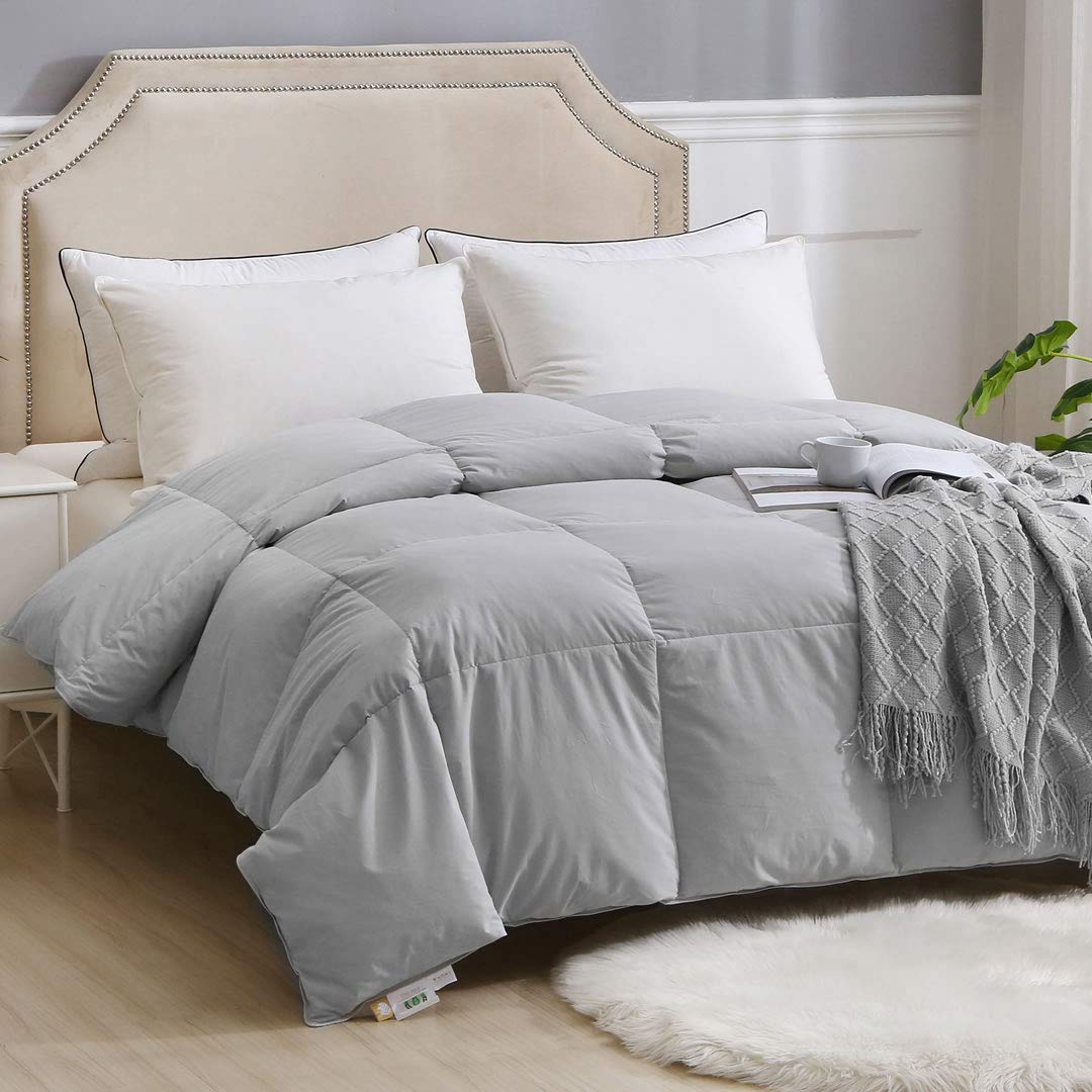 Organic Gray Feather Down Fiber Comforter California King - All-Seasons 100% Cotton Duvet Insert with Quilted Medium Warmth - 104x96 Cloud Grey - Perfect for Cozy Bedrooms & Guest Rooms