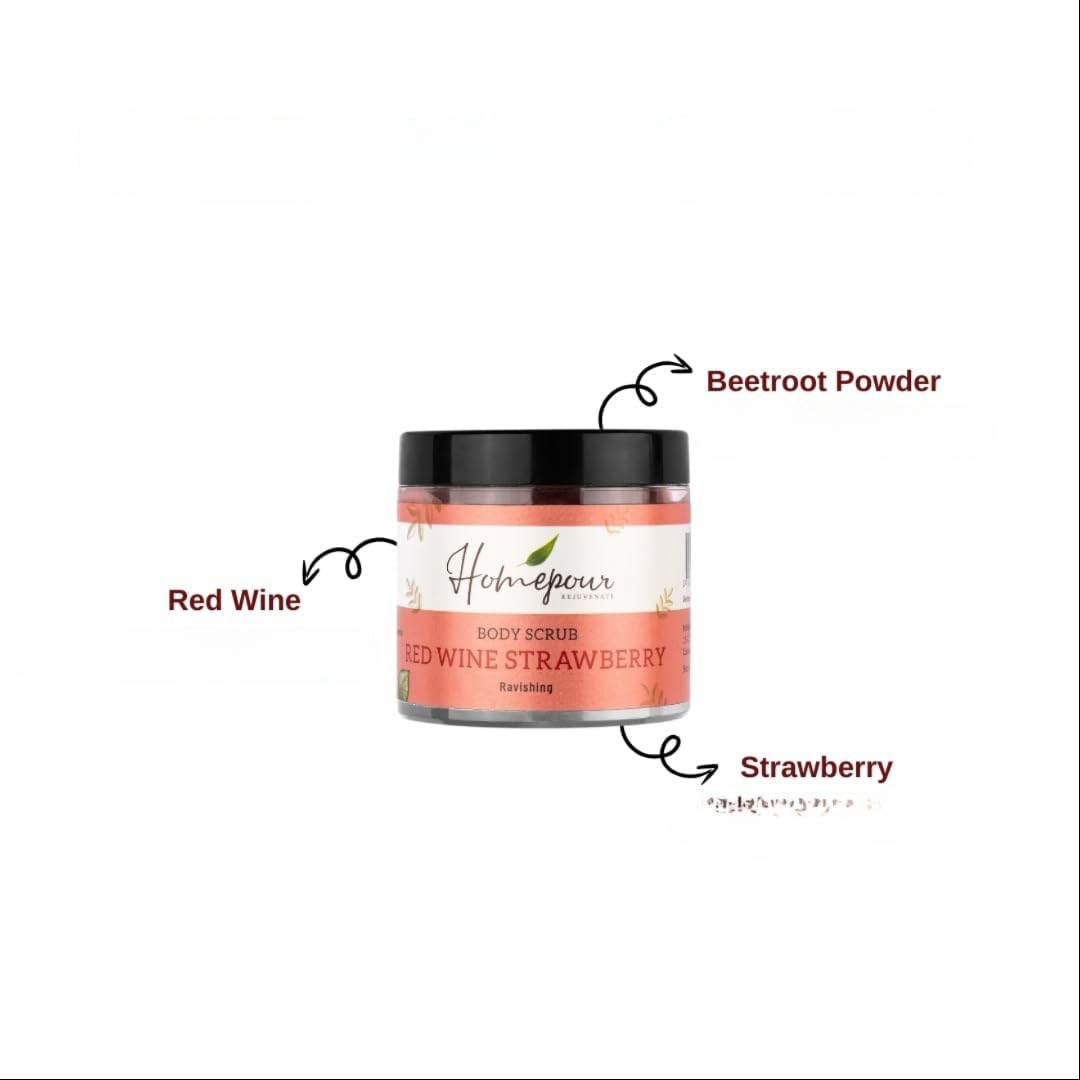 Organic Red Wine & Strawberry Body Scrub 100g - Exfoliating & Moisturizing Handmade Skincare - Perfect for Spa Day & Self-Care Routine