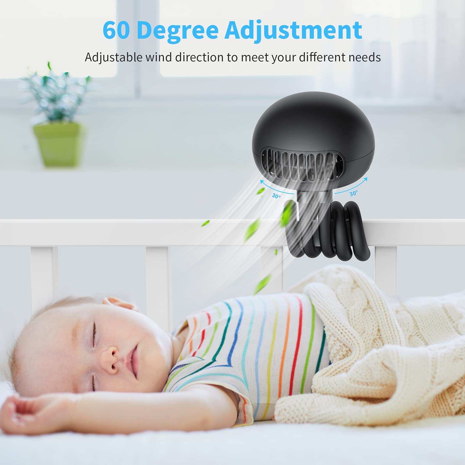 SMARTDEVIL Portable Clip-on Stroller Fan with 3000mAh Battery - 3 Speed Adjustable Baby Stroller Fan, Flexible Tripod Mini Desk Fan for Car Seat, Treadmill, Camping, Office & Outdoor Activities (Black)