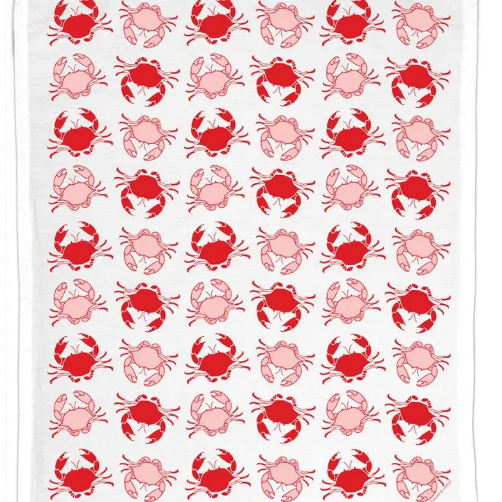 Organic Cotton Hand Towel with Red Crabs Print - Soft & Absorbent Bath & Kitchen Towel for Bathroom, Kitchen, and Beach Use
