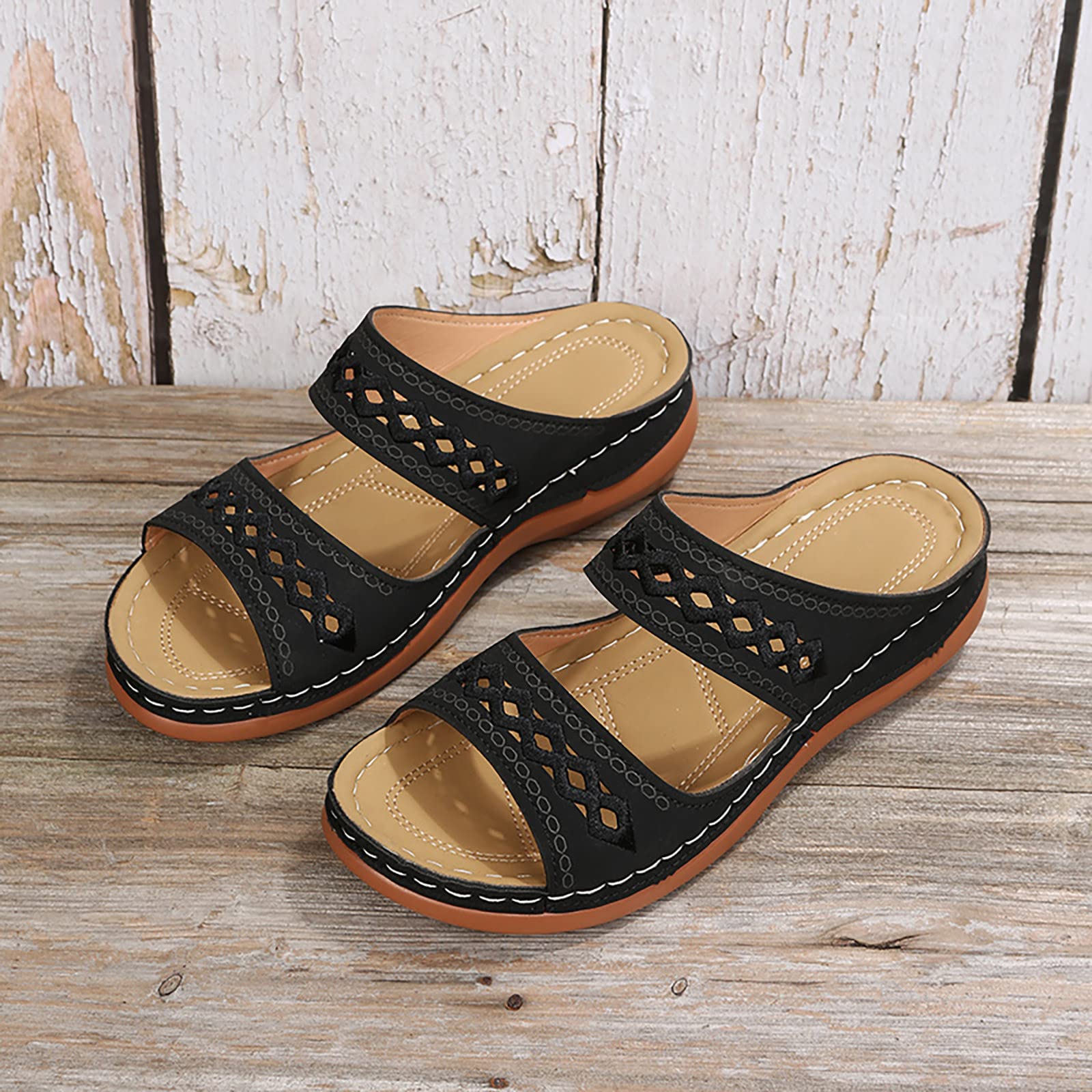**Cathalem Women's Arch Support Wedge Sandals - Breathable Hollow Out Loafers with Close Toe for Comfort & Style - Perfect for Walking, Work & Casual Outfits**