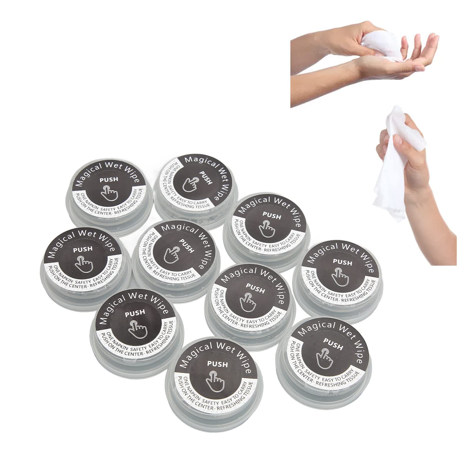 Compressed Wet Wipes for Travel & Camping - Press Wipe, Individually Wrapped Disposable Towels for Outdoor, Hiking, Gym & Emergency Use