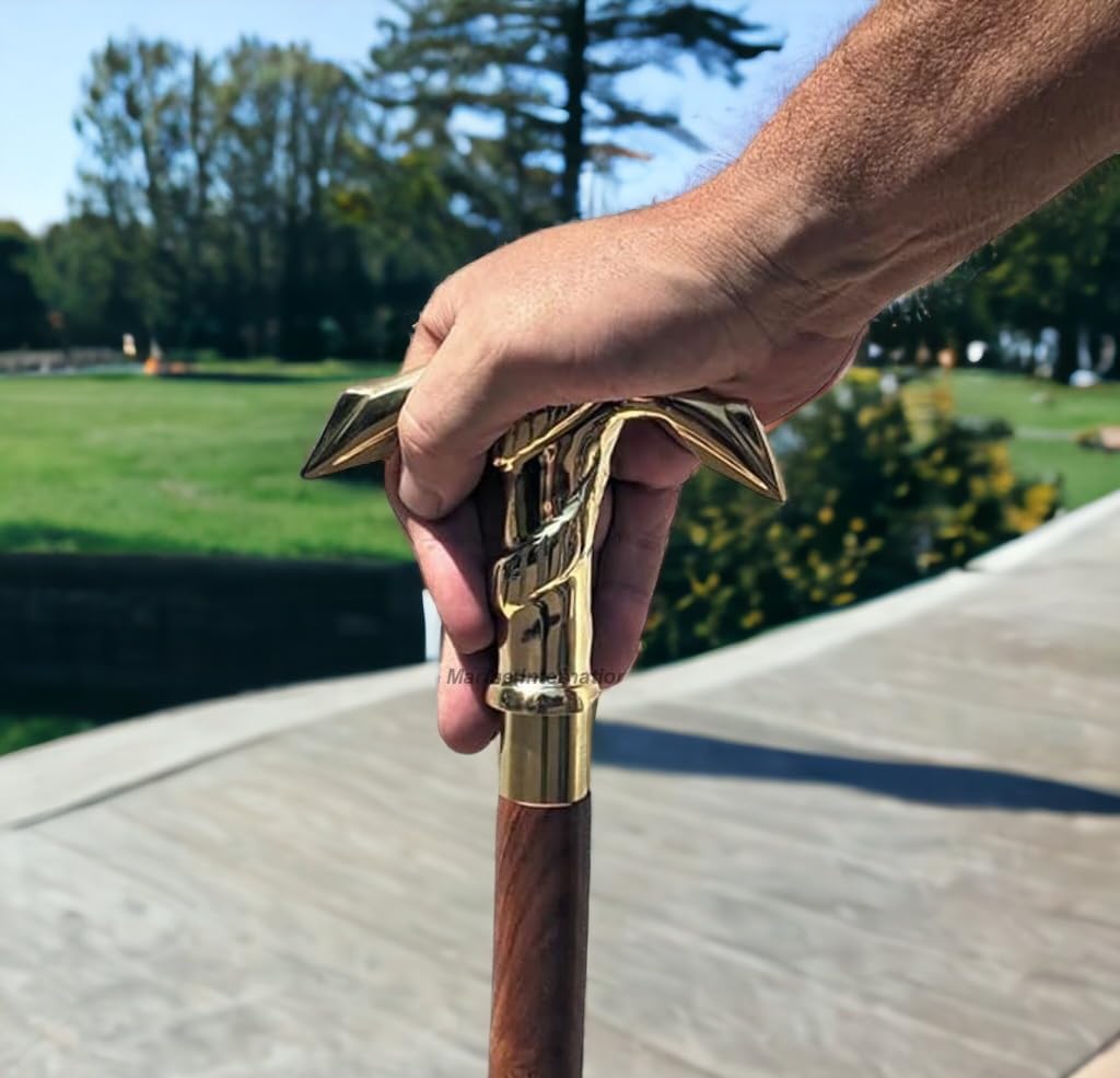 Premium Wooden & Metal Walking Cane for Men - Brass Anchor Handle, Spindle Shaft, Brown - Ideal for Hiking, Elderly Support & Fashion Accessory
