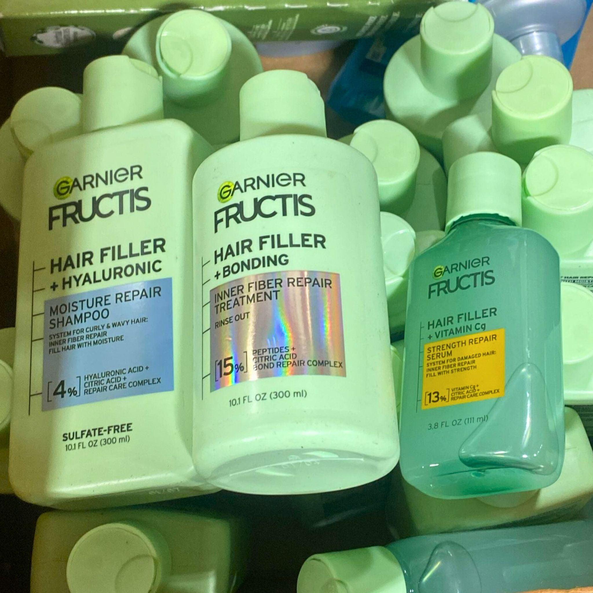 Garnier Fructis Hair Filler Mix - 22 Piece Set with Shampoo, Serum & Treatment for Damaged Hair Repair | Professional Hair Care Kit for Dry, Frizzy Hair at Home or Salon Use
