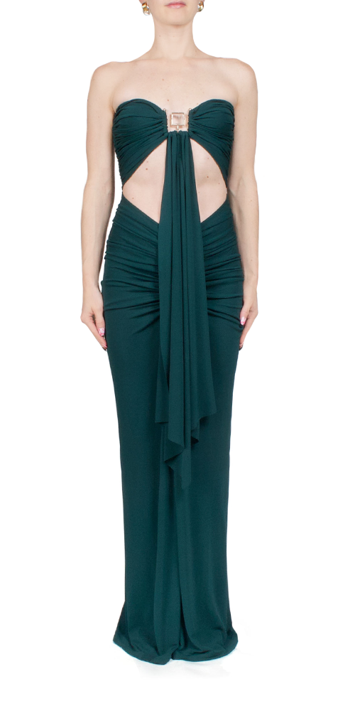 Elegant Bezel Quartz Disconnect Dress in Evergreen - Perfect for Evening Parties & Special Occasions