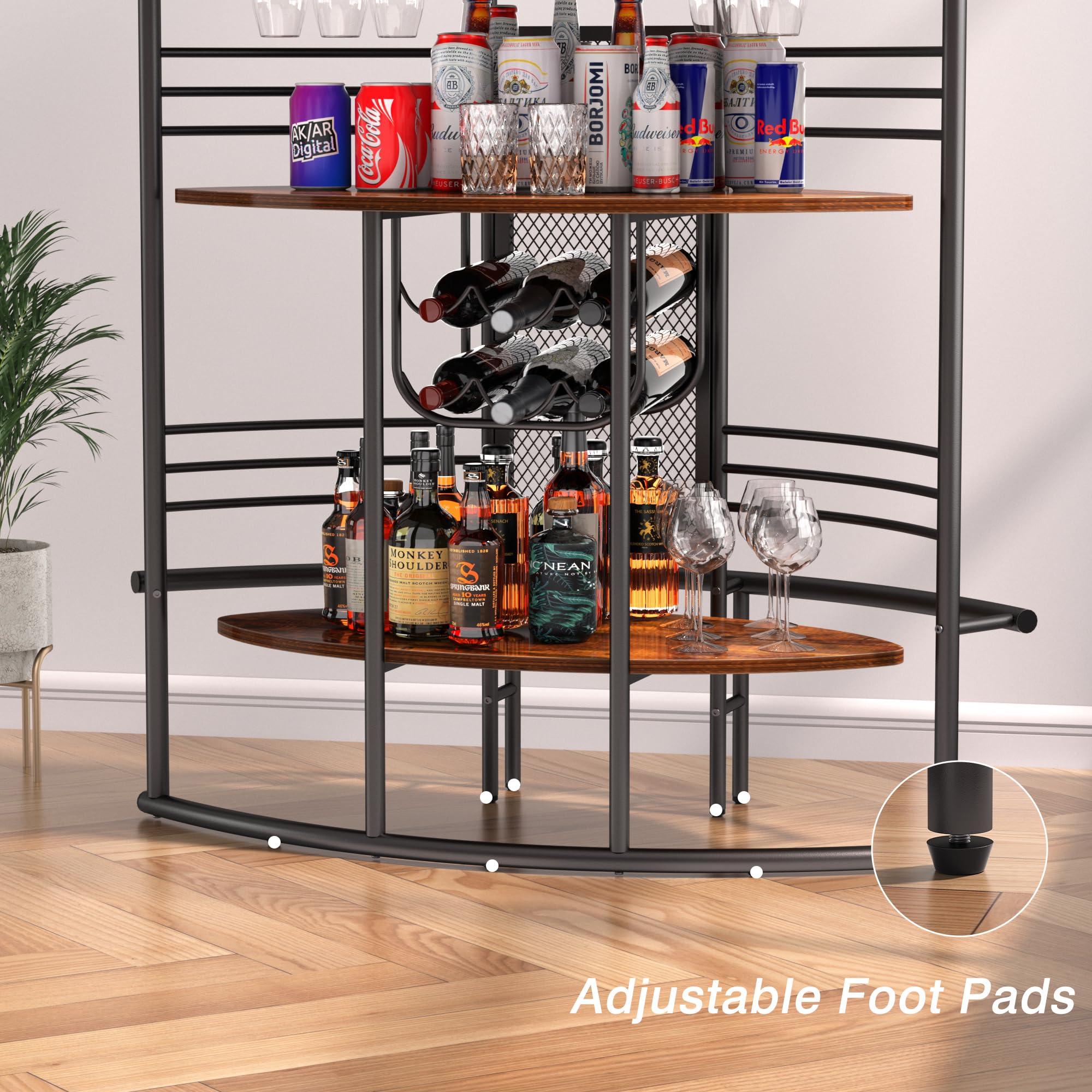 Modern Industrial Bar Cabinet with Storage Shelves - Freestanding Wood Liquor Cabinet for Home, Kitchen, Living & Dining Room - Perfect for Entertaining, Small Space Storage & Home Bar Setup (Brown)