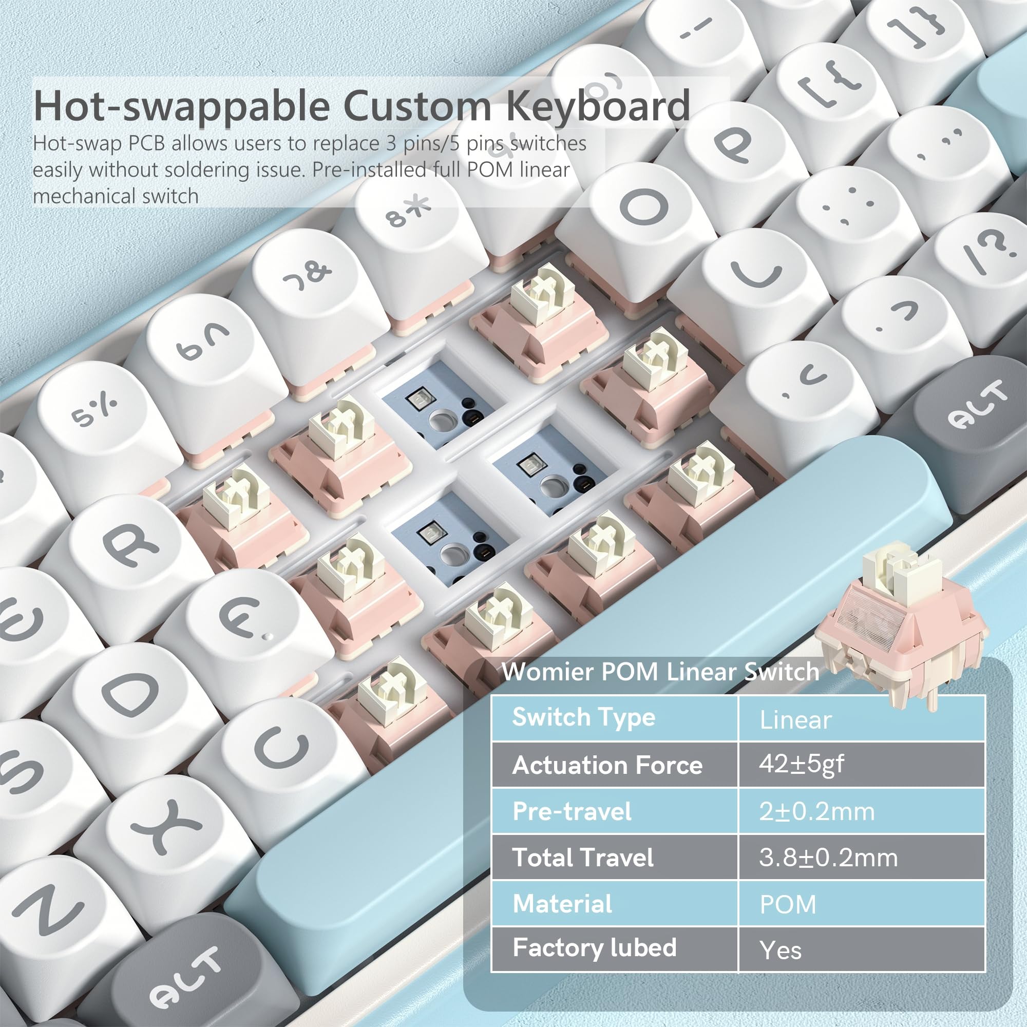 Womier WK60 Wireless Mechanical Gaming Keyboard - Hot Swappable, RGB Backlit, Bluetooth/2.4GHz/USB-C for PC Gaming