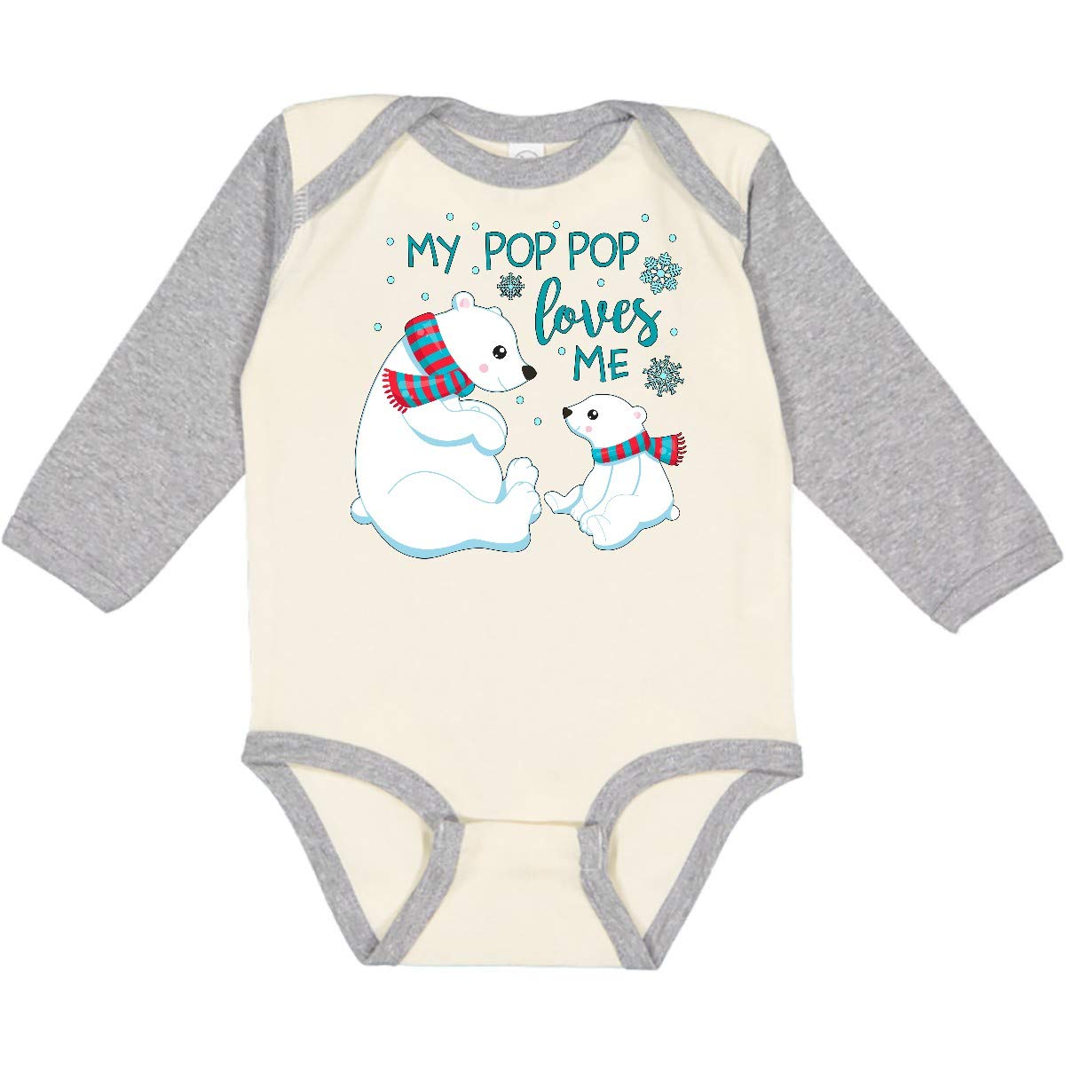 Inktastic My Pop Pop Loves Me - Adorable Polar Bear Print Baby Long Sleeve Bodysuit | Soft Cotton Onesie for Infants & Toddlers | Perfect for Family Photos, Winter Outings & Cozy Home Wear