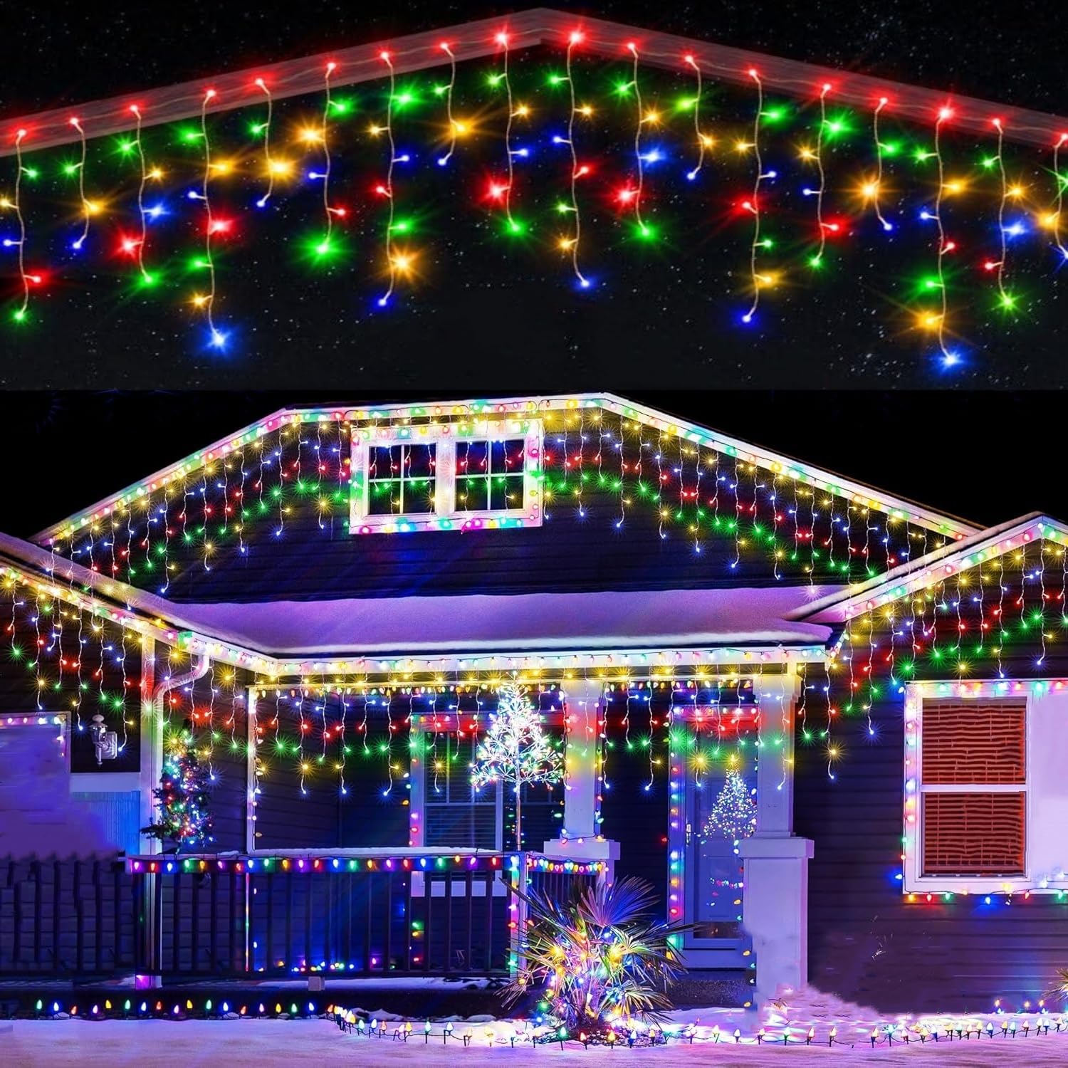400 LED Multicolor Christmas String Lights - 32.8FT Waterproof Outdoor Icicle Lights with Timer & Remote, 8 Lighting Modes - Perfect for Xmas Decorations, Thanksgiving Party, Yard & Indoor Holiday Decor