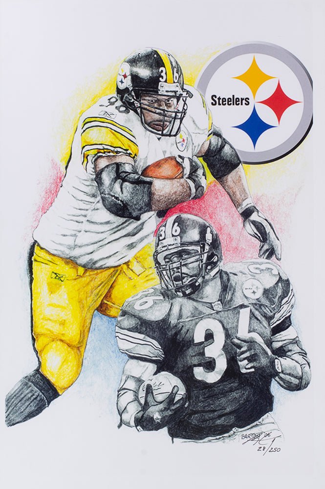Jerome Bettis Steelers Framed 13x19 Signed Lithograph by Brian Barton - Perfect for Pittsburgh Steelers Fans, Man Cave Decor & Sports Memorabilia Collectors
