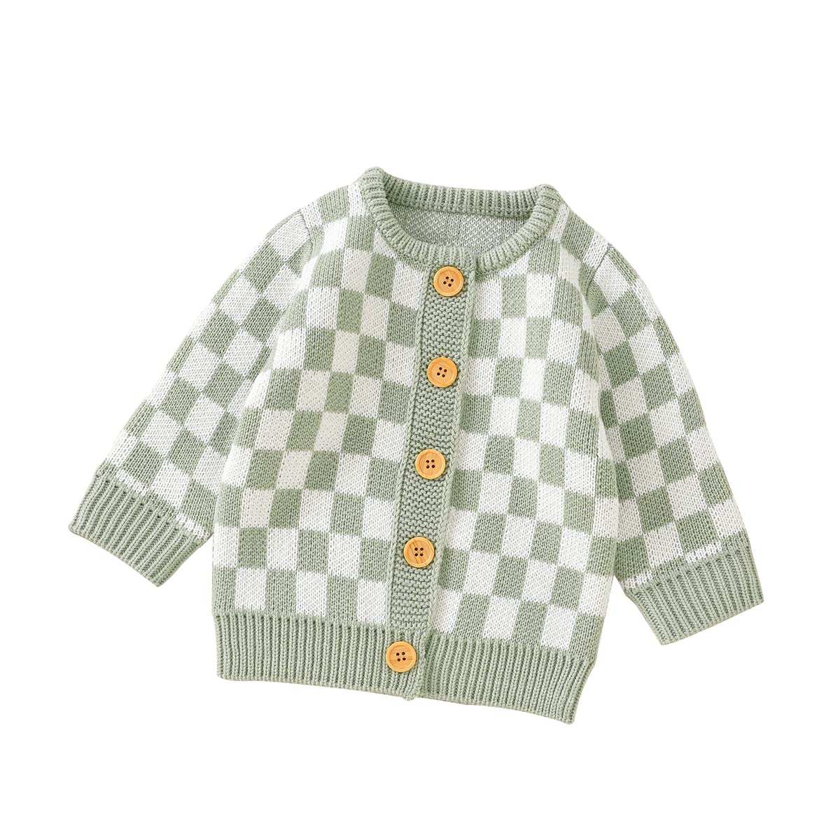 Baby Girls Knitted Cardigan Sweater - Checkerboard Plaid Long Sleeve Button Coat for Fall & Winter | Warm Outwear for Toddler Girls' Playdates & Family Outings