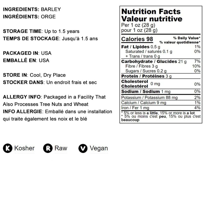 Food to Live Barley Flour 25 lbs - Organic Fine Powder, Kosher Certified, Vegan, Bulk | High Fiber Wheat Flour Alternative for Baking Bread, Muffins & Pancakes | USA Made Whole Grain for Healthy Recipes & Gluten-Free Diets