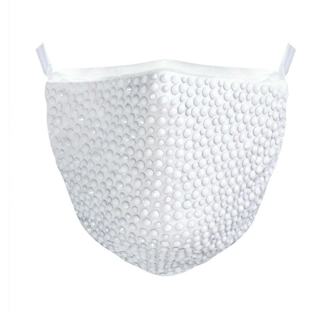 Sparkling Rhinestone Face Mask - Elegant White Porcelain Crystal Design for Parties, Weddings & Special Events | Comfortable & Stylish Fashion Accessory