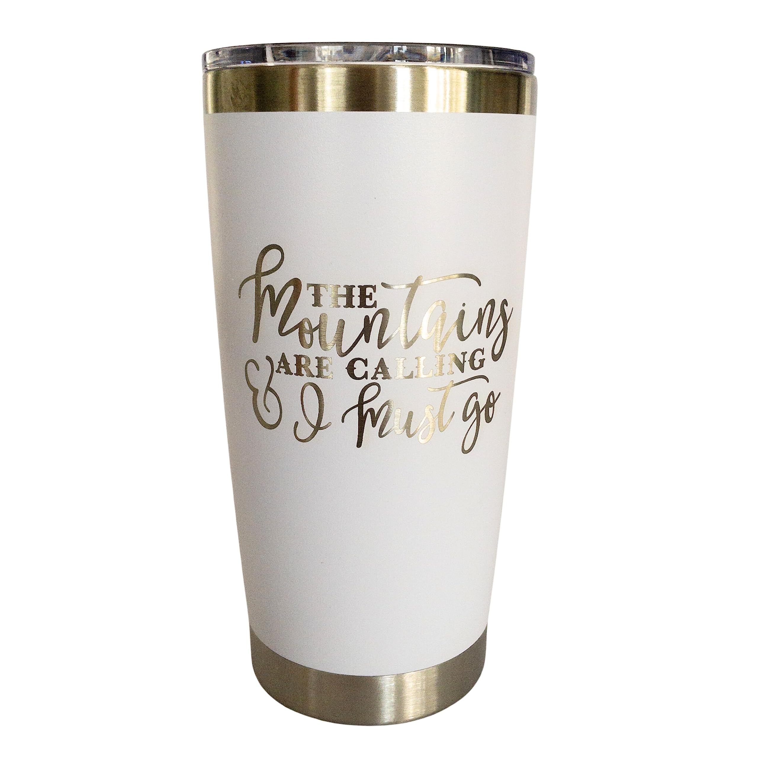 20oz Stainless Steel Travel Mug - Rocky Mountain Tumbler for RV, Camping & Outdoor Adventures | Insulated Coffee Cup for Hot & Cold Drinks | Perfect for Road Trips, Hiking & Daily Commute (White)