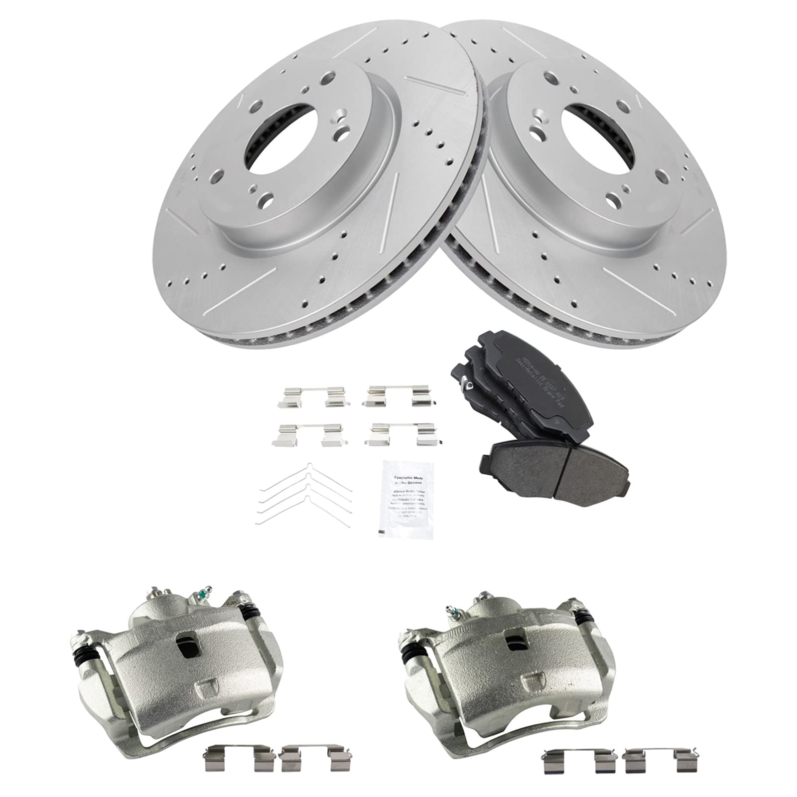 TRQ Front Performance Brake Pad & Rotor Kit - Semi-Metallic Vented Disc Brakes with G-Coating - Compatible with 2016-2021 Honda Civic - Perfect for High-Performance Driving & Daily Commuting