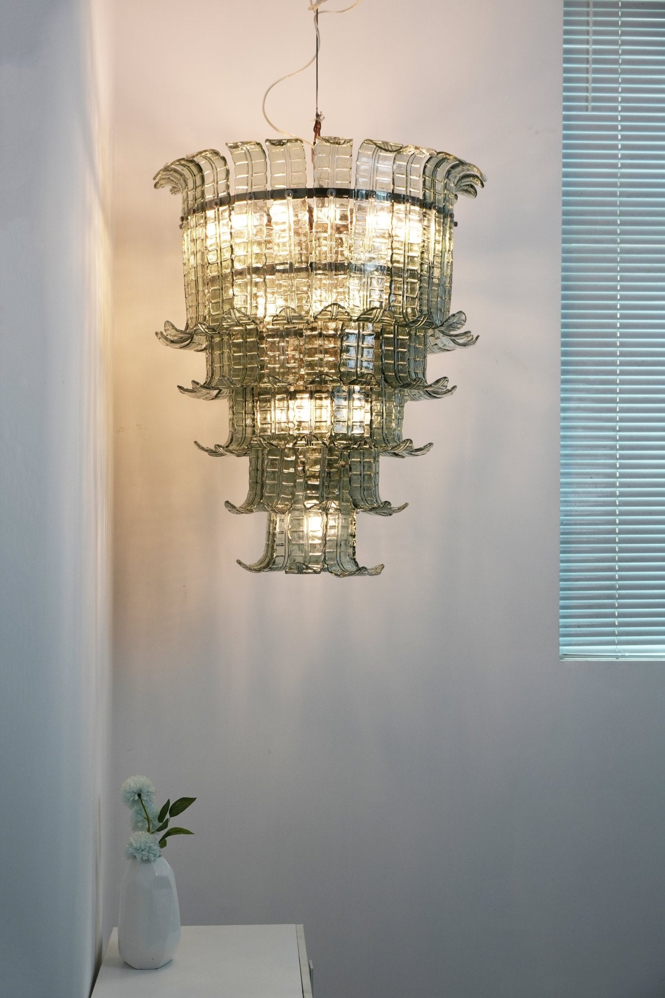 Elegant Cascade Murano Glass Chandelier - Handcrafted Italian Lighting Fixture for Dining Room, Living Room & Bedroom Decor