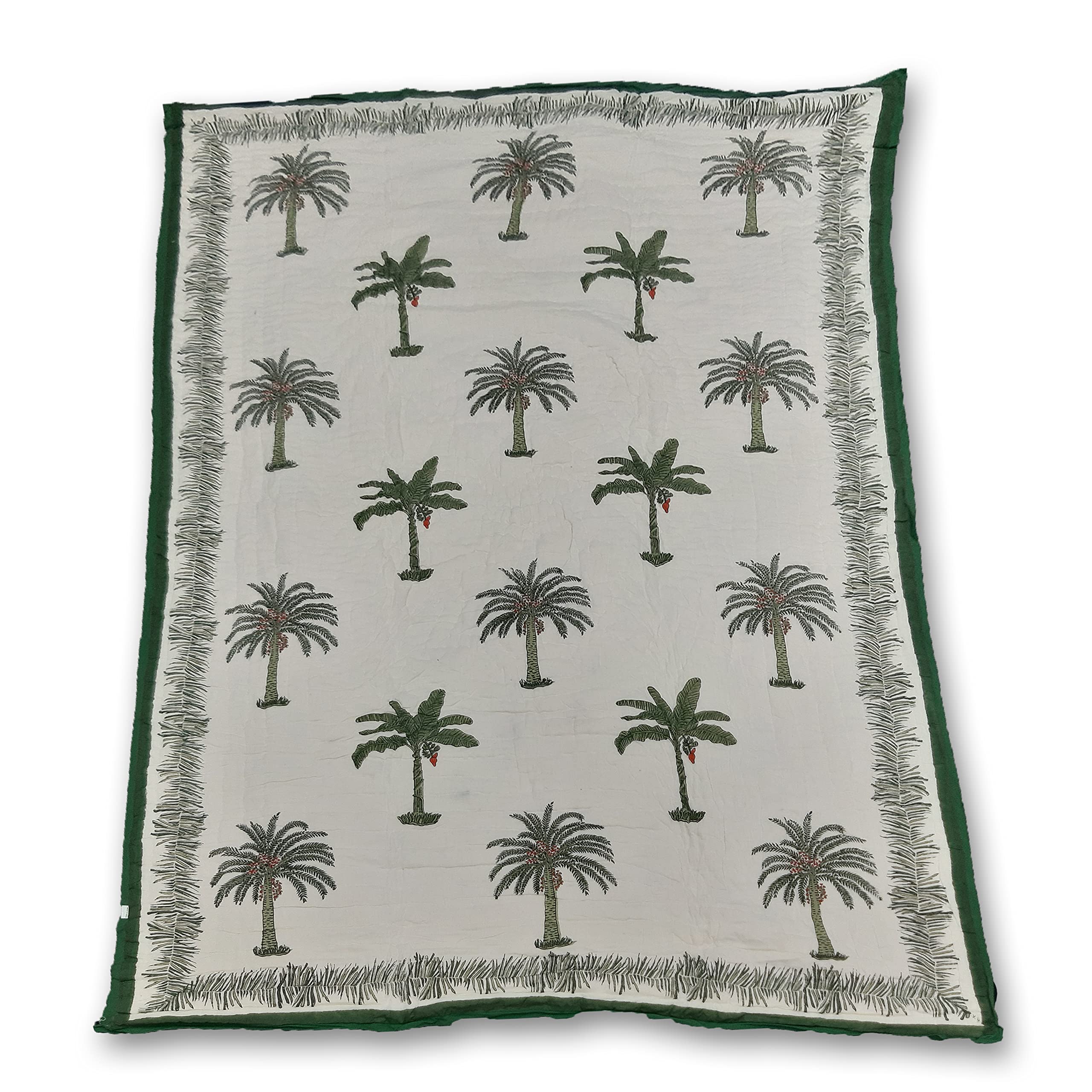 Handmade Indian Kantha Floral Quilt - Reversible Jaipuri Razai Cotton Blanket with Traditional Block Print | Perfect for Bedding, Sofa Throw & Boho Home Decor