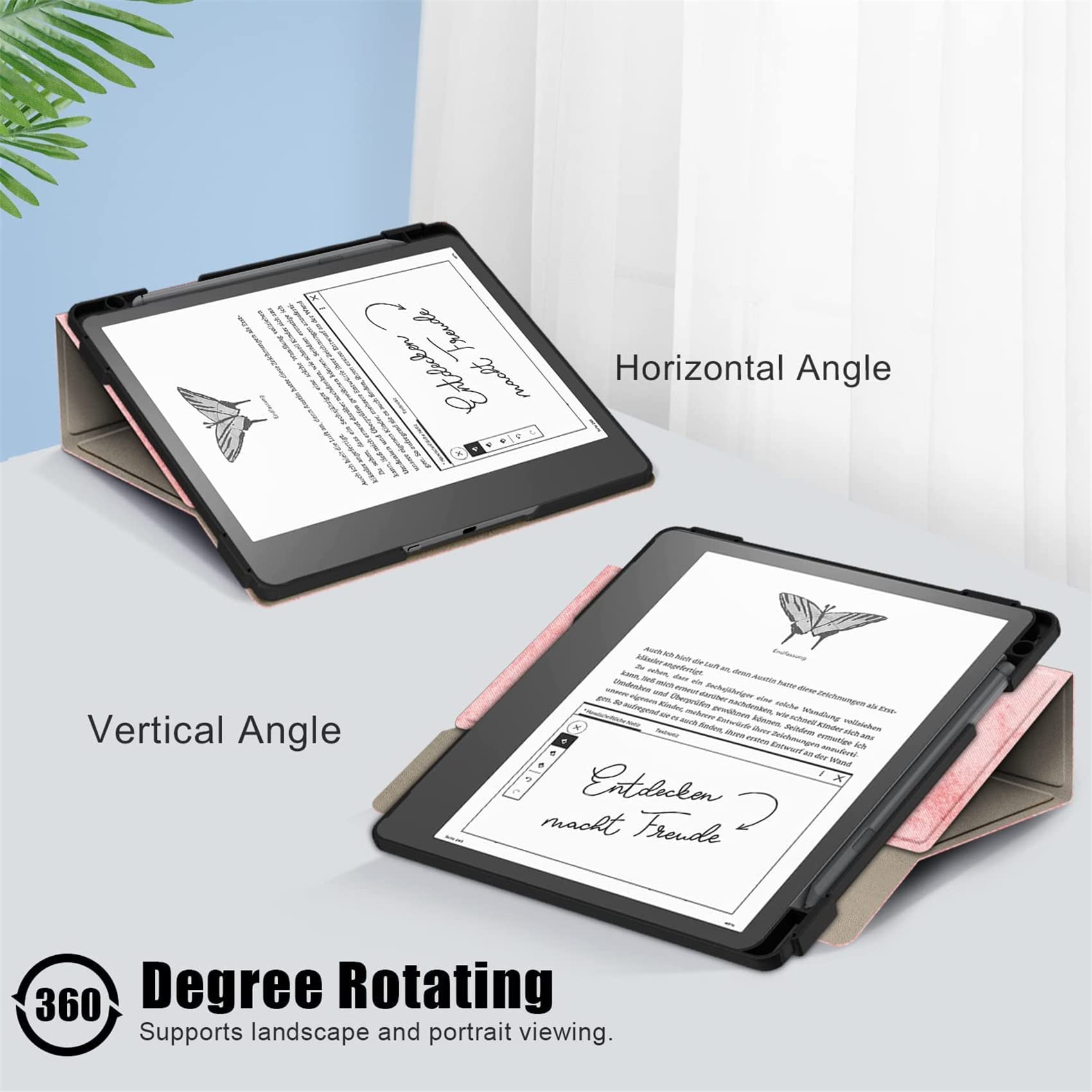 Enoxboo Protective Case with Pen Holder for Kindle Scribe 2022 - Foldable Stand Cover with 360° Rotation & Auto Wake/Sleep - Perfect for Reading, Note-Taking & Travel