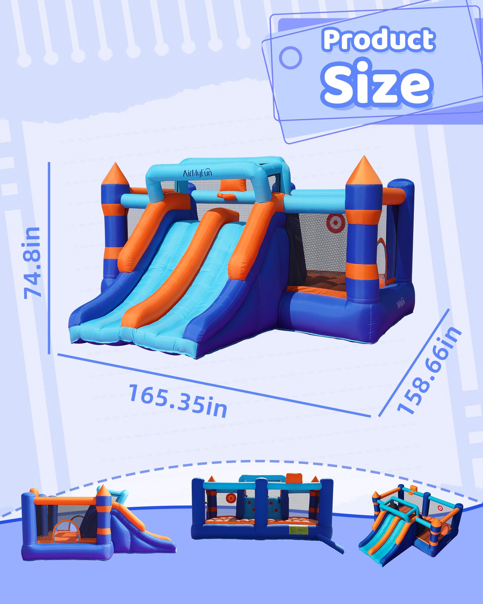 **AirMyFun Inflatable Bounce House with Double Slide & Basketball Hoop - Kids Indoor/Outdoor Jumping Castle for Backyard Parties, Birthday Events & Playtime Fun**