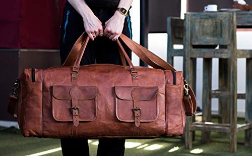 32 Inch Large Duffel Bag for Men - Premium Leather Travel Holdall, Gym & Sports Weekender Overnight Bag - Perfect for Travel, Gym, Sports & Weekend Getaways