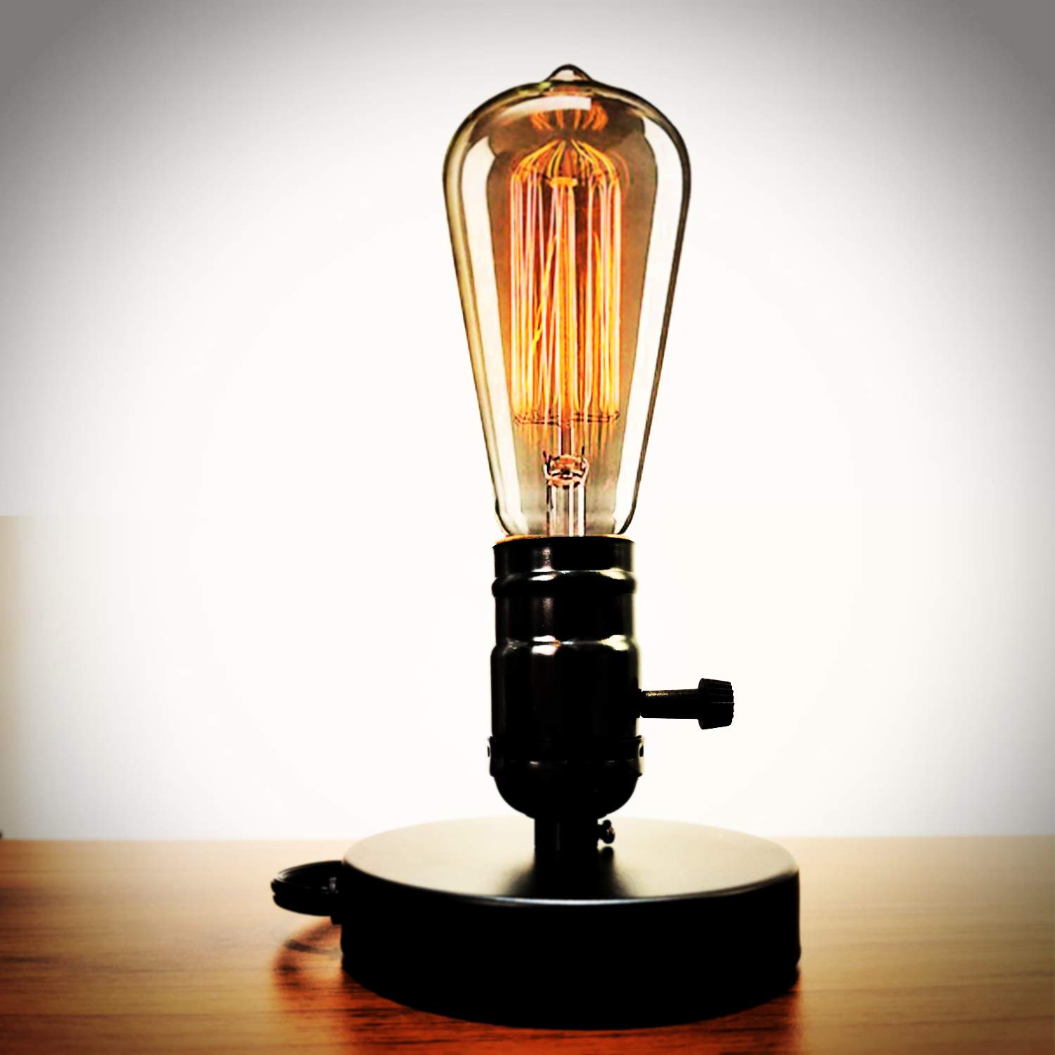 Vintage Edison Desk Lamp - Industrial Retro Loft Table Light with E26/E27 Socket & On/Off Switch, Plug-in Cord - Perfect for Home Office, Bedroom Nightstand & College Dorm Decor (Bulb Not Included) - Black