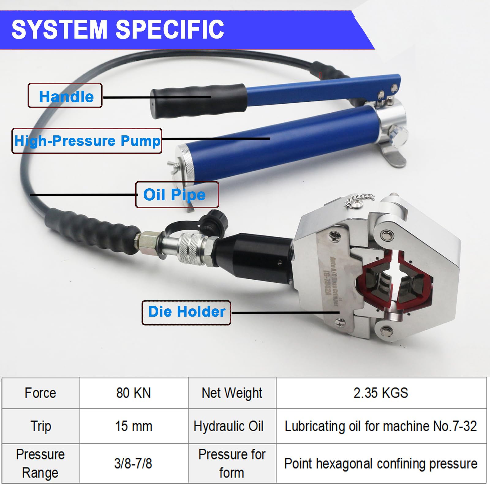 Hydraulic AC Crimping Tool Kit - Manual High Pressure Air Conditioning Hose Crimper for Barbed & Beaded Fittings (IG-7842M with Manual Pump) | Auto AC Repair, HVAC System Maintenance & Refrigerant Line Installation