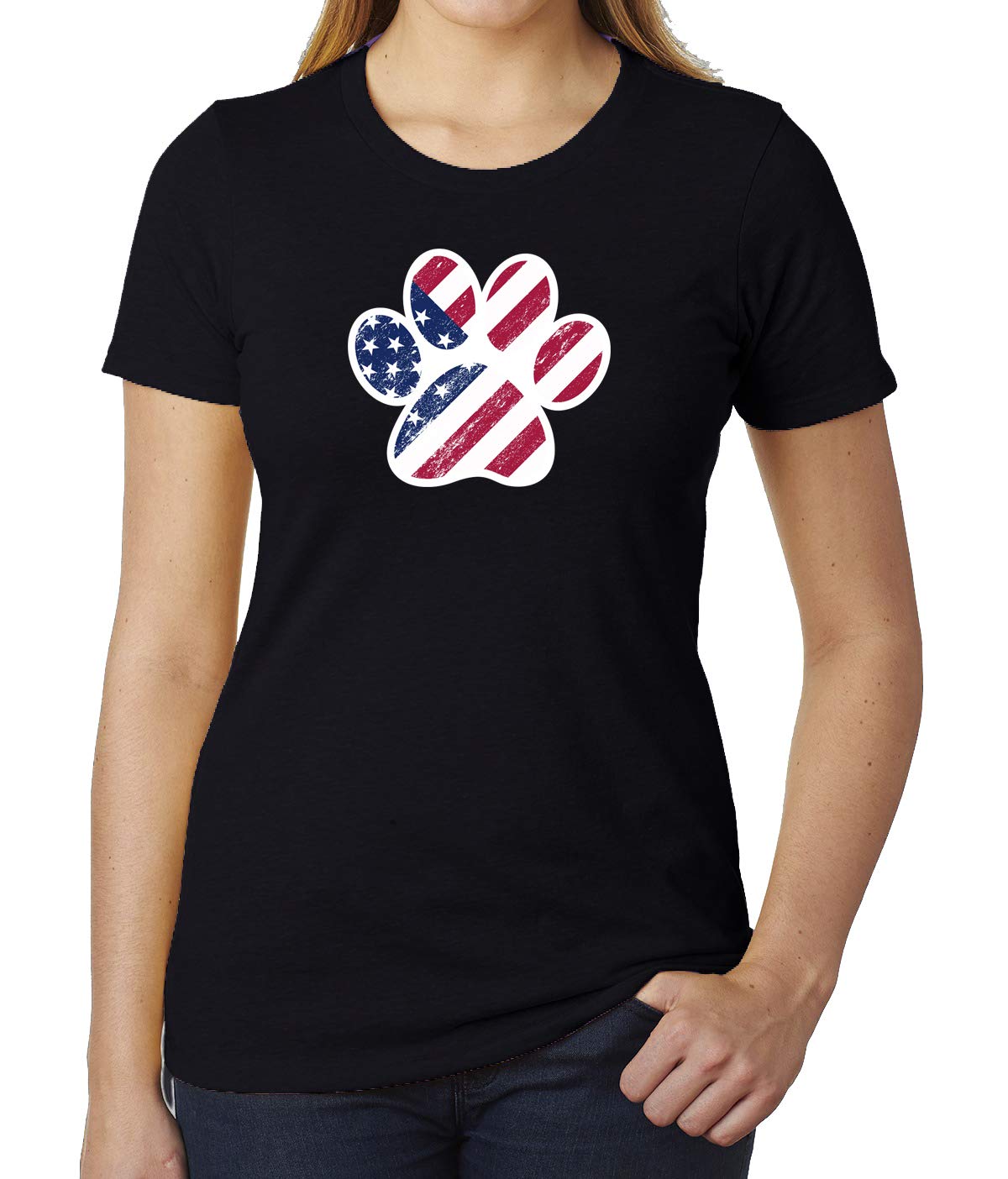 American Flag Dog Paw Patriotic Graphic T-Shirt for Women - 4th of July Independence Day Apparel - Casual Wear & Holiday Celebration Outfit