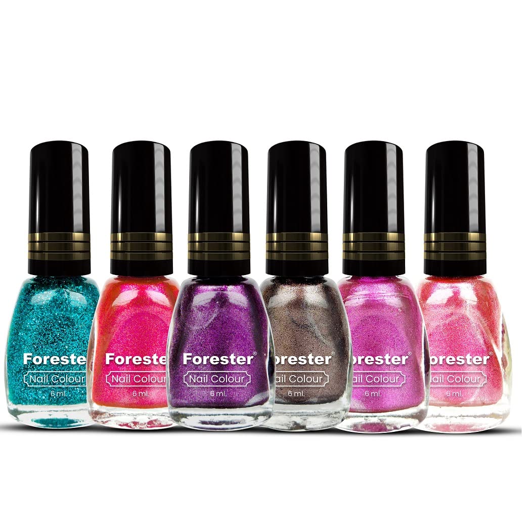 Forester 6 Premium Multicolor Nail Polish Set - 6 Bottles (6ml Each) with Glossy Finish, Vegan & Cruelty-Free Gel Nail Paint - Quick-Drying, Chip-Resistant, Long-Lasting - Perfect for Manicures, Pedicures, Nail Art & Salon Use
