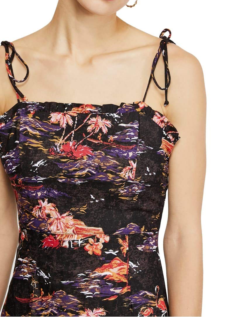Free People Women's Floral Print Tie Shoulder Midi Dress - Boho Beach Party & Summer Vacation Outfit for Women